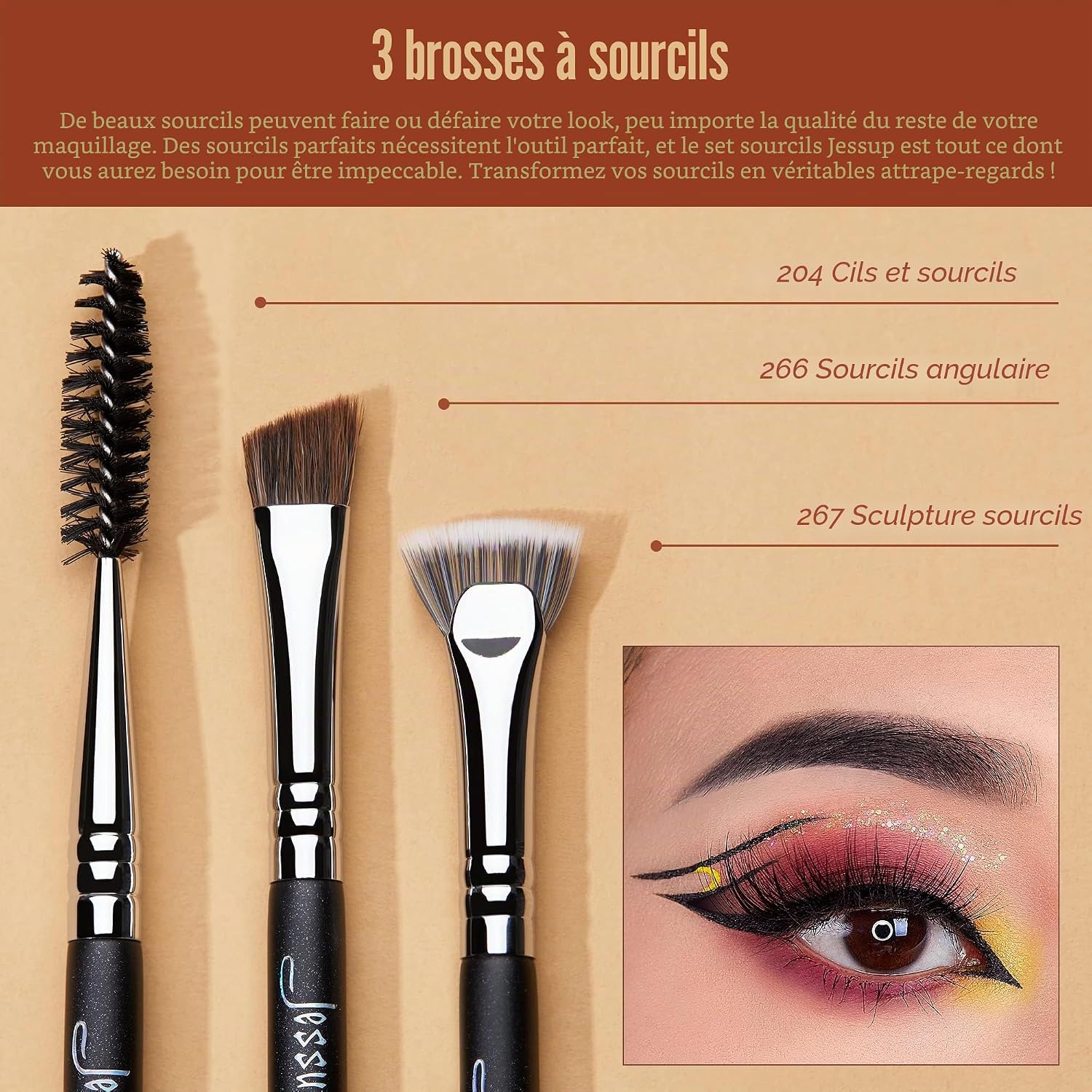 Detalle de Jessup Pinceaux Maquillage Yeux 28 pièces : fards, estompage, eyeliner et sourcils