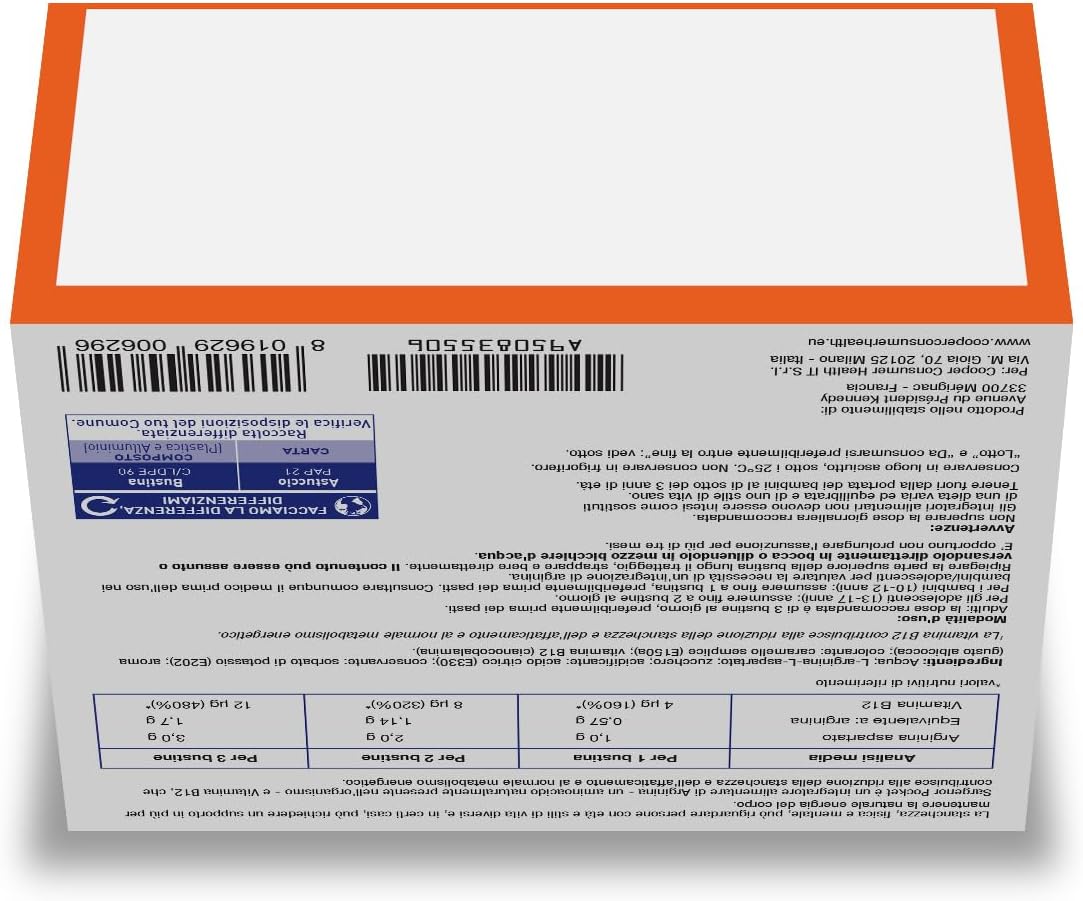 Detalle de Sargenor Pocket: integratore liquido in bustine monodose a base di arginina e Vitamina B12