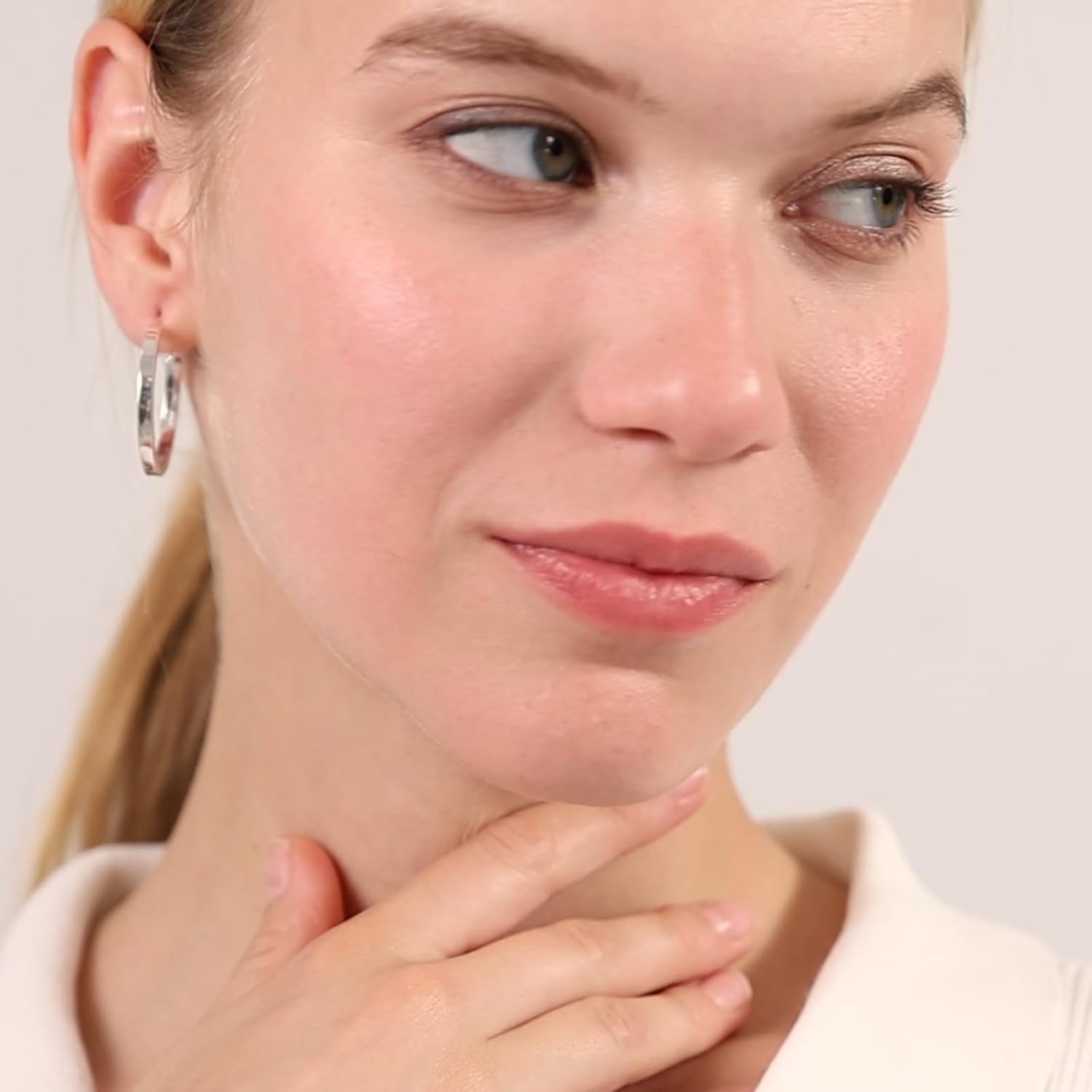 Thumbnail 2 de LOUMILEO Silber 925 Creolen (Hypoallergen) – leichte große Damen-Ohrringe, Clip-Top-Verschluss, Größen 30–70 mm