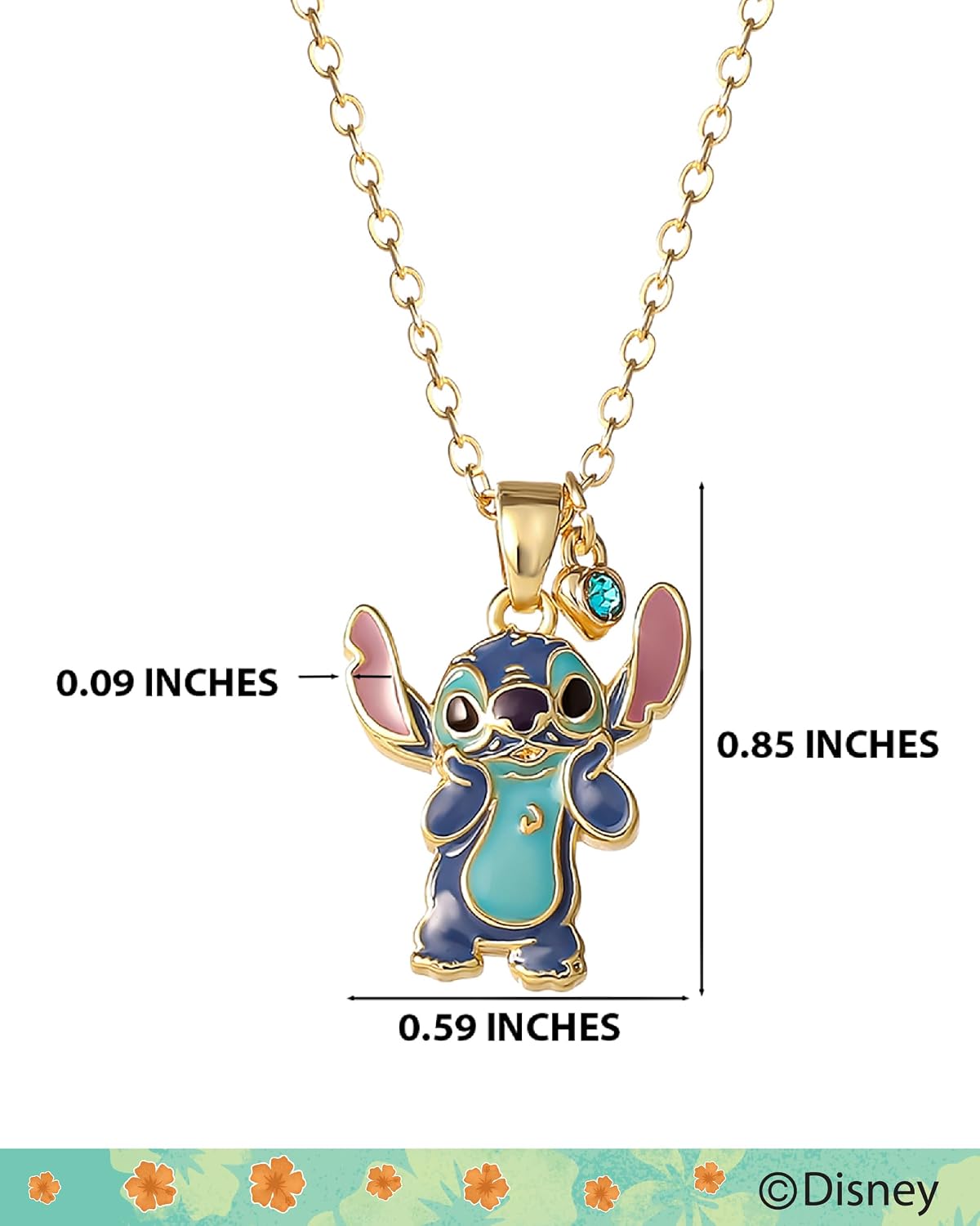 Detalle 1 de Disney Collier Stitch en Laiton Plaqué Or 18kt et Émail Coloré – Longueur 47 cm