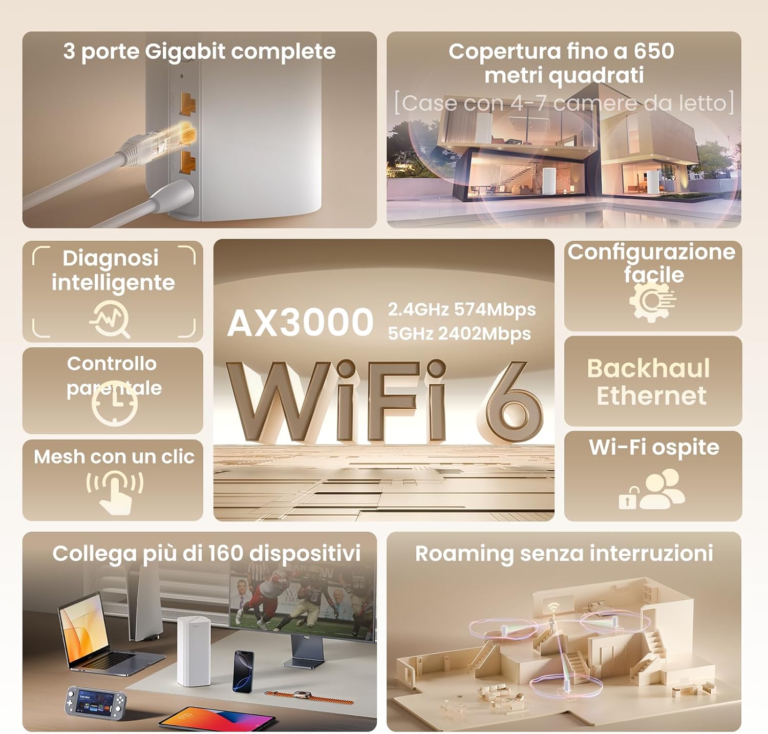 Thumbnail 1 de Tenda Nova MX12-3 AX3000 Mesh Wi‑Fi 6 System — 3pack, copertura fino a 330 m², 1.7 GHz Quad-Core