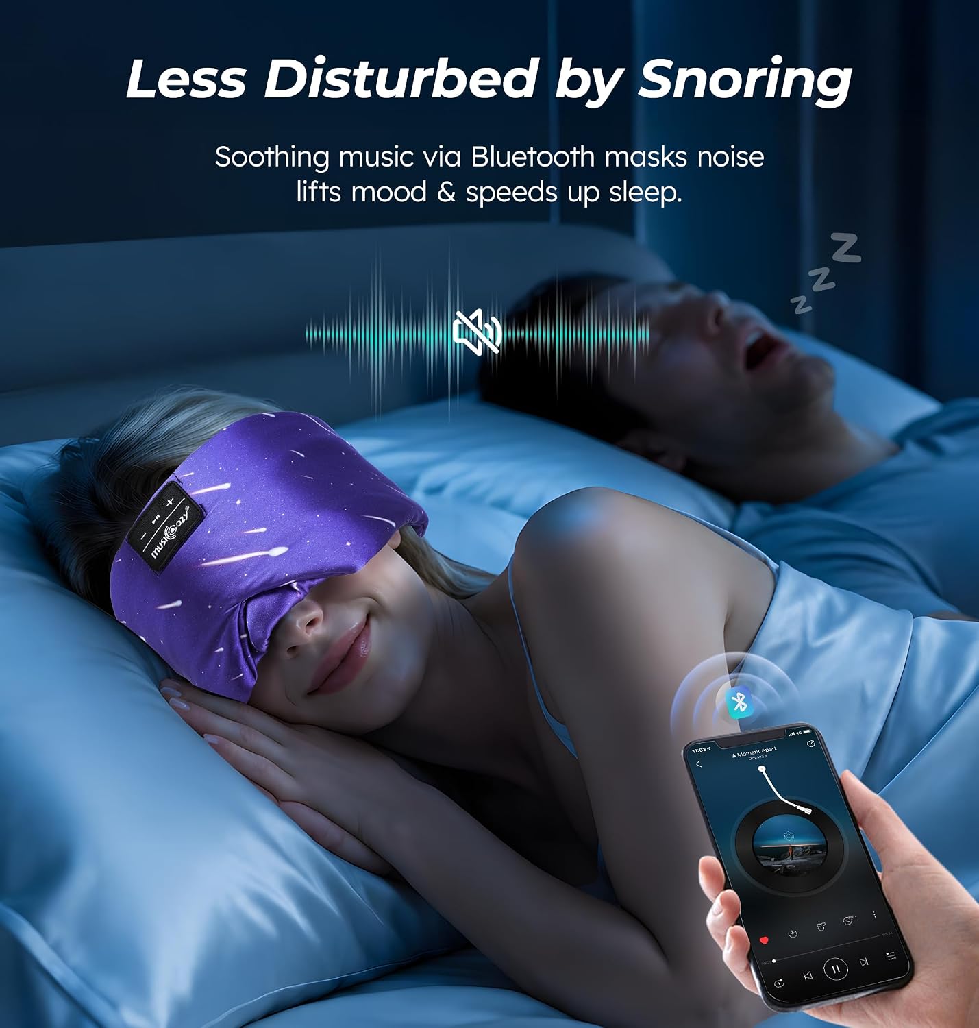 Detalle de Musicozy Sleep Mask Headphones with Silk Eye Mask and Bluetooth Audio