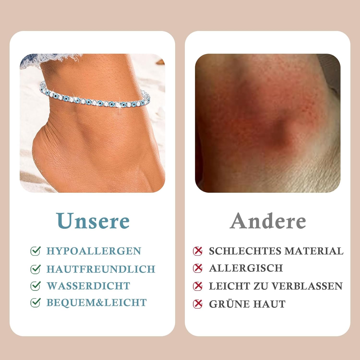 Detalle 2 de HEEYA Fußkettchen für Damen Silber – verstellbares Tennis Fußkettchen mit 5A Zirkonia
