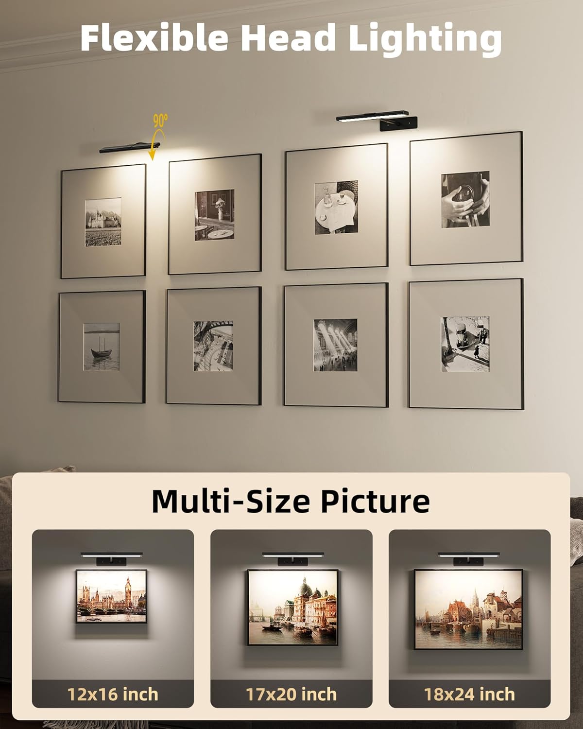 Thumbnail 6 de EZVALO 16 in Rechargeable Picture Light for Wall with Magnetic Mount, USB-C Charging, Remote & Dimmable LED