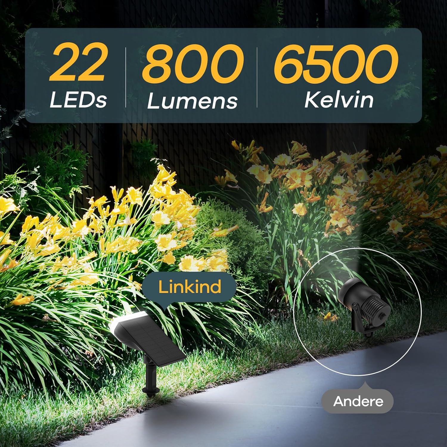 Thumbnail 1 de Linkind StarRay Solarstrahler für Balkon & Garten (6500 K, IP65) – 2er-Set mit Lichtsensor