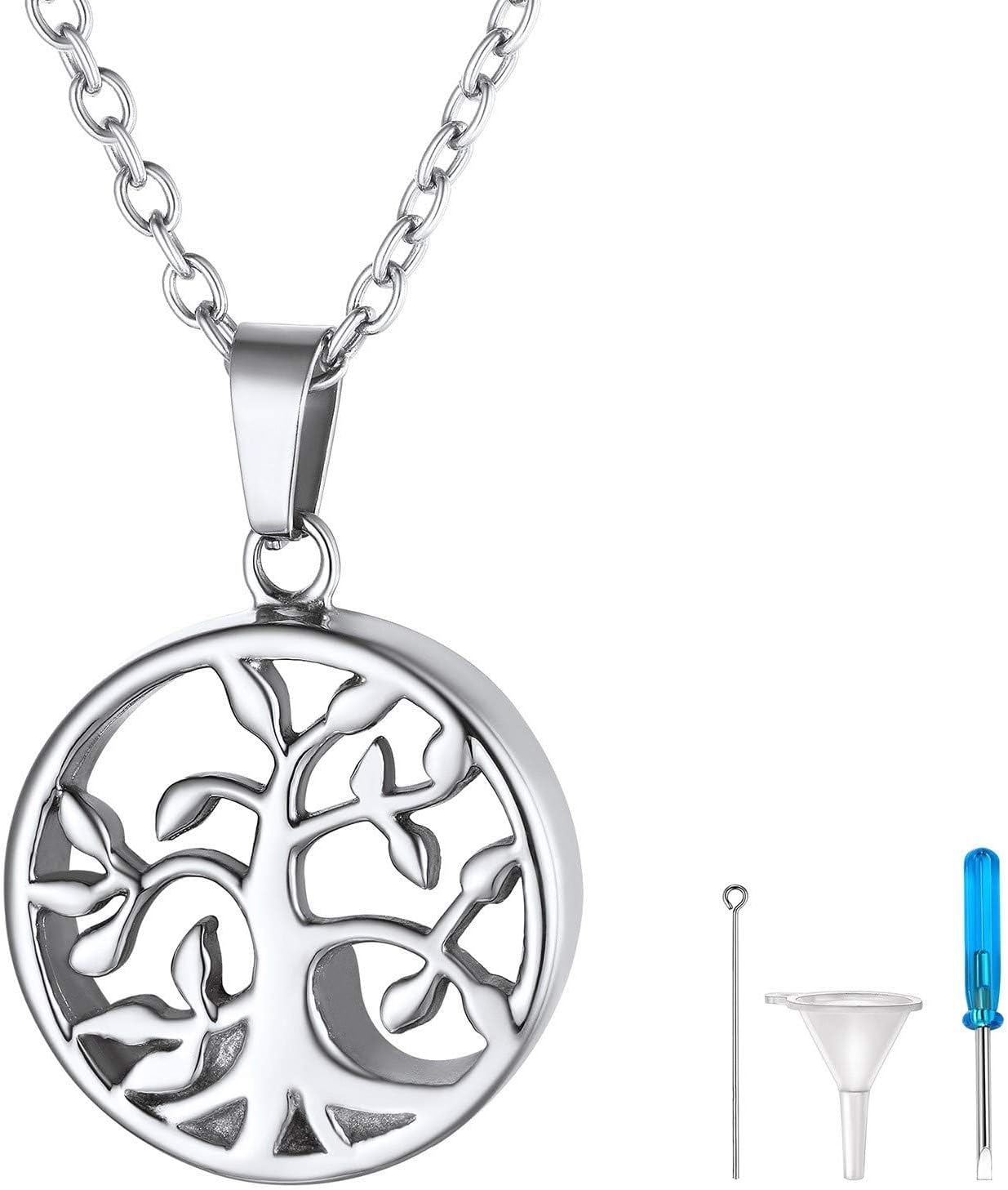 Thumbnail 6 de FindChic personalisierter Memorial-Uhrnen-Anhänger-Ketten mit Trichter aus Edelstahl (Lebensbaum/Herz/Sanduhr/Katze) – zum Erinnern