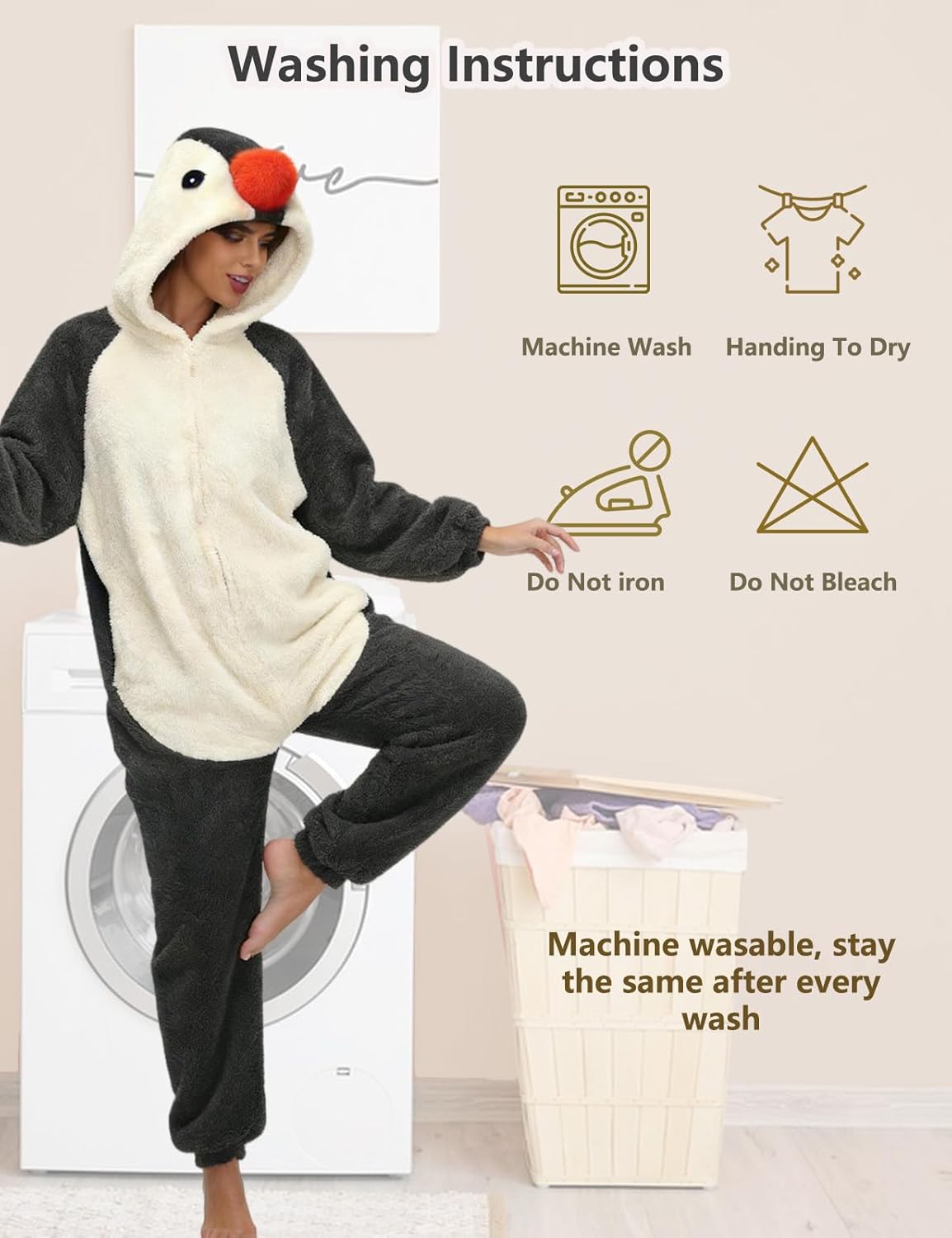 Thumbnail 1 de chuangminghangqi Einteiliger Schlafanzug Unisex Lang Winter – Tierkostüm-Jumpsuit mit Kapuze und Reißverschluss
