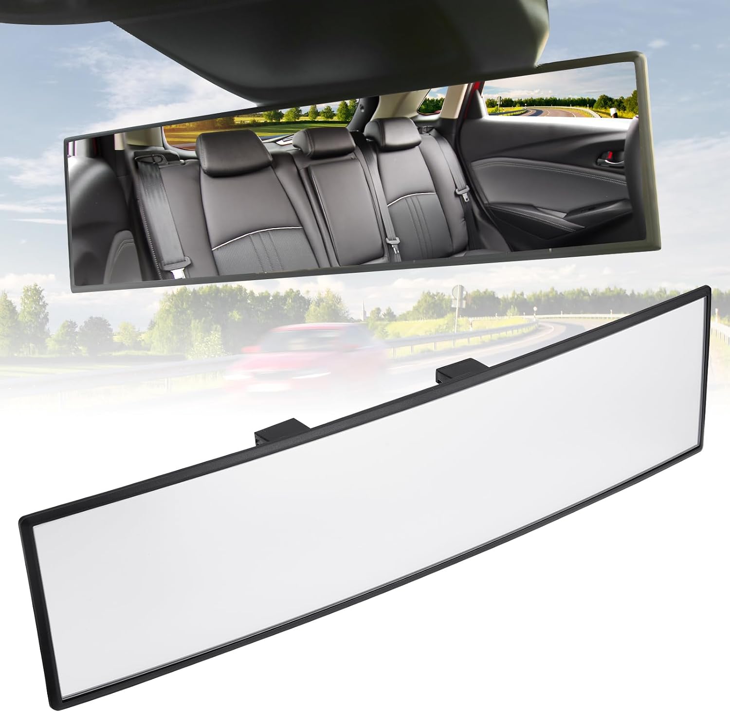 JOYTUTUS Universal 11.81" Panoramic Convex Rear View Mirror (Clear Clip-On)