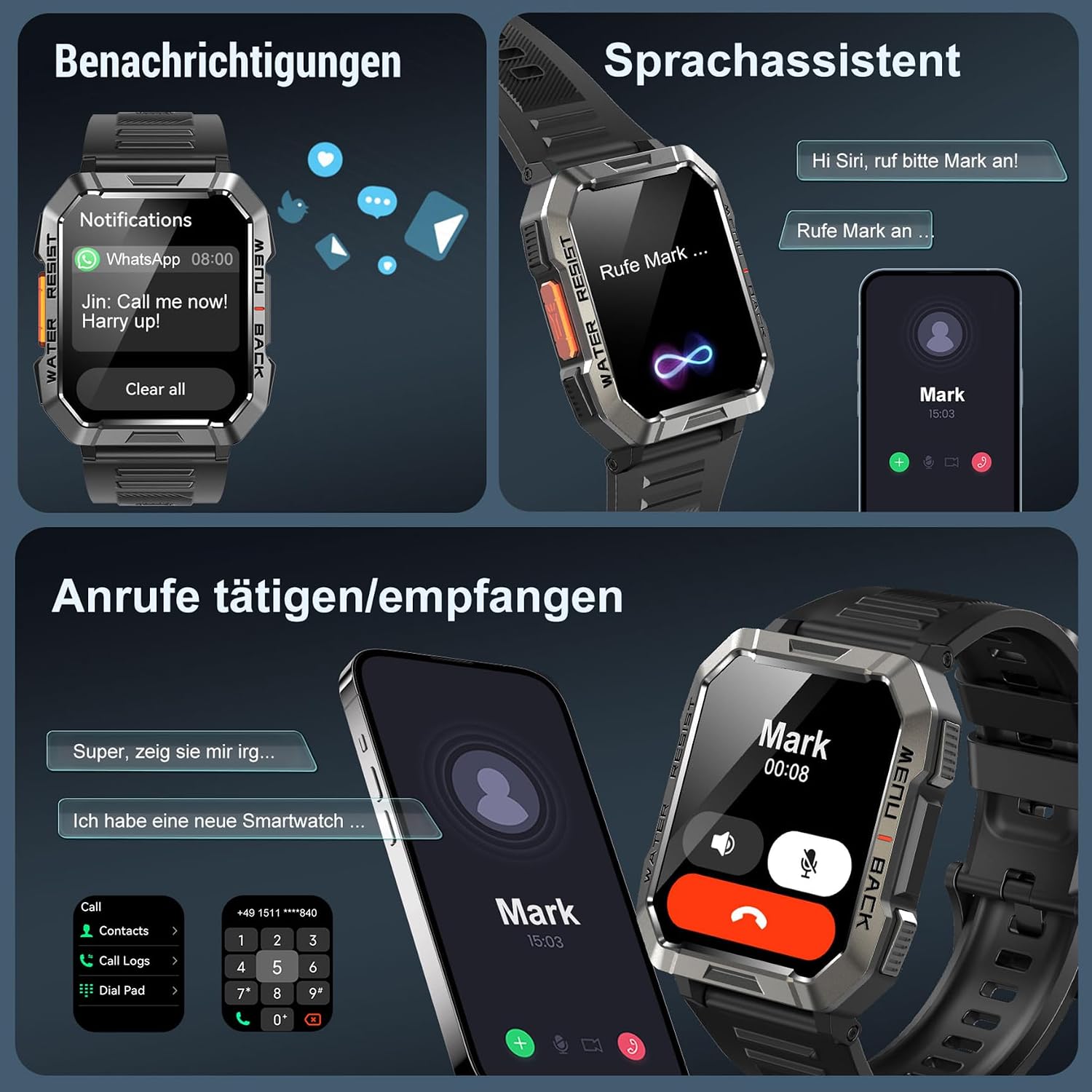 Detalle 2 de Blackview Smartwatch Herren – Fitnessuhr mit Telefonfunktion, IP68, 100+ Sportmodi