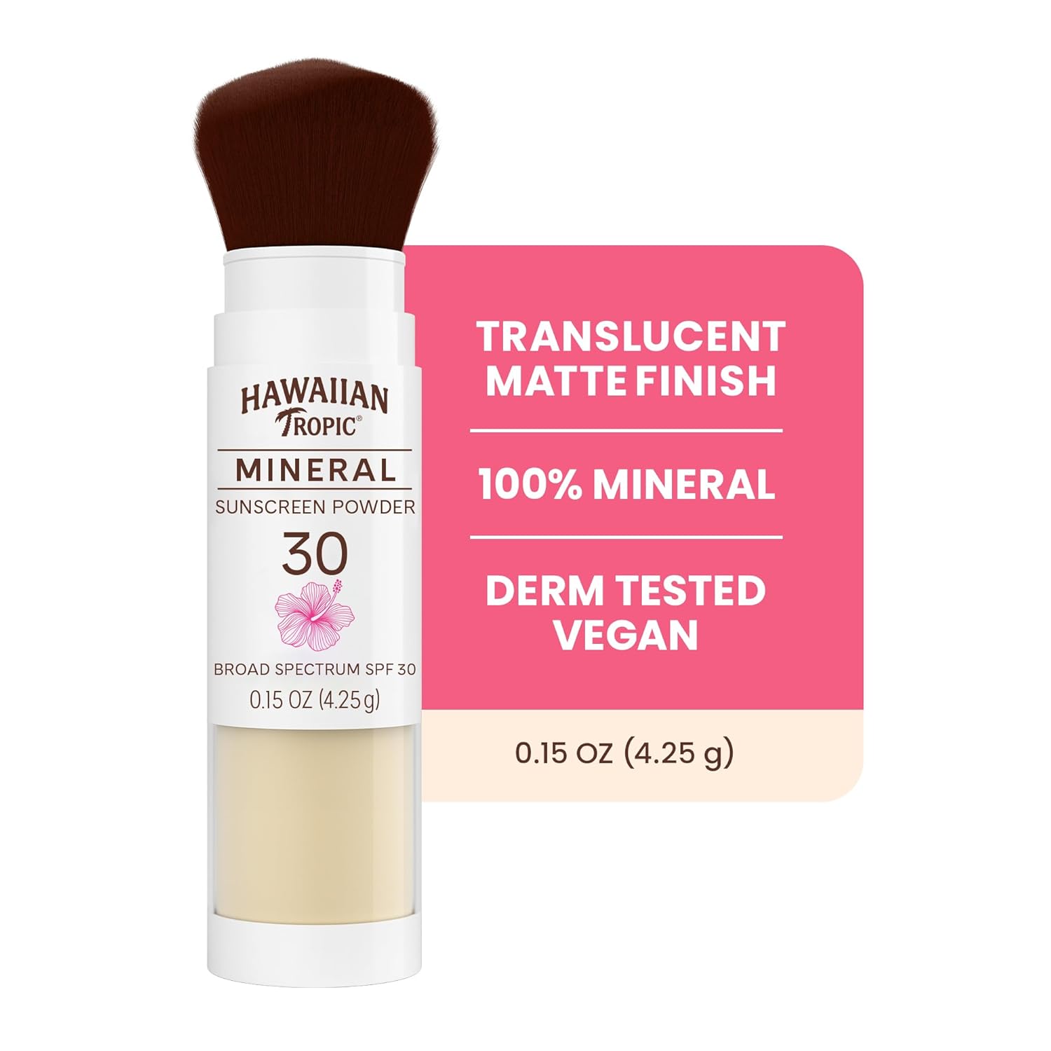 Detalle de Hawaiian Tropic Mineral Powder Sunscreen Brush SPF 30 (Zinc Oxide) — Travel Size