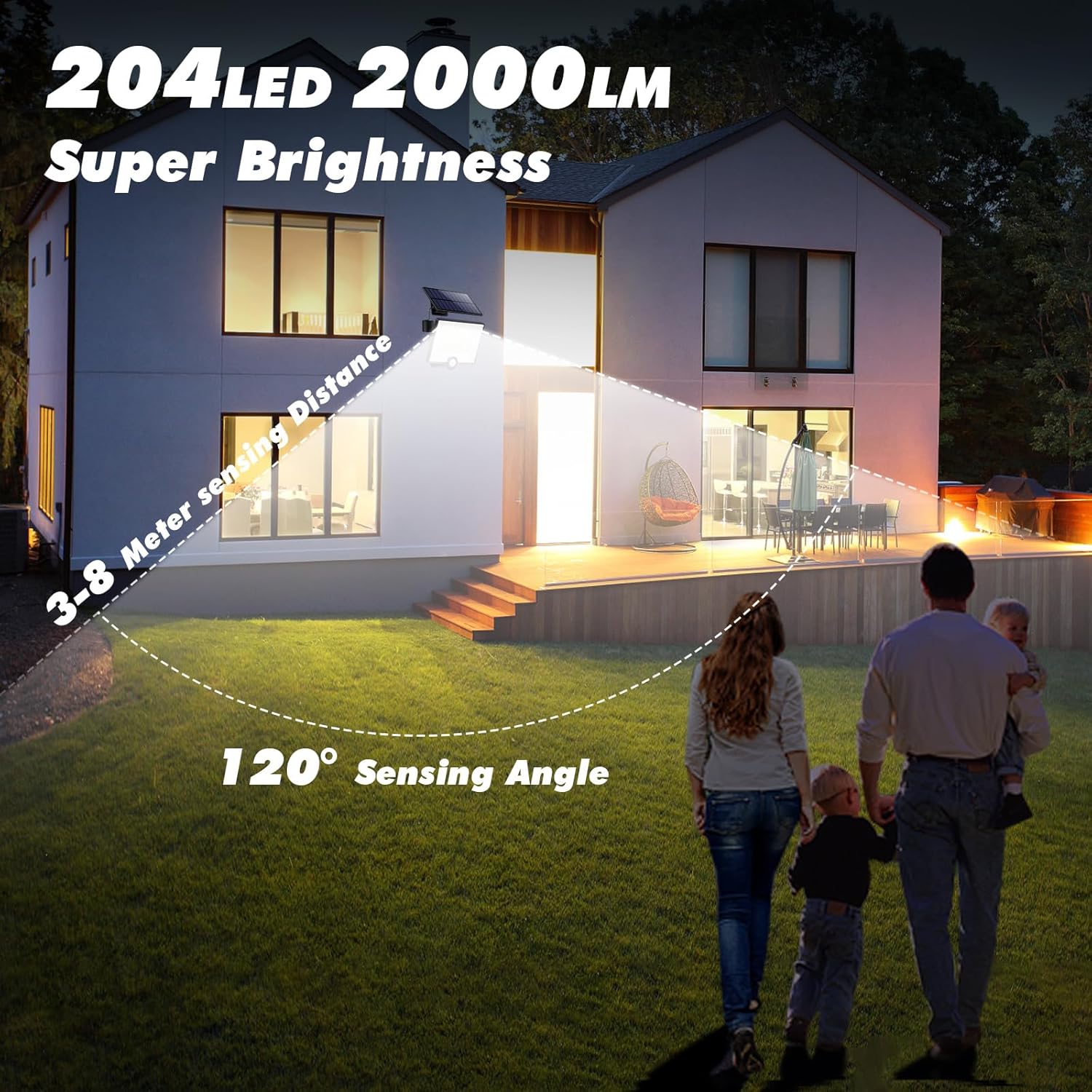 Thumbnail 5 de Pxwaxpy 204 LED Solarlampen für Außen mit Bewegungsmelder – 3 Modi, 120° Erfassungswinkel und 5 m Kabel
