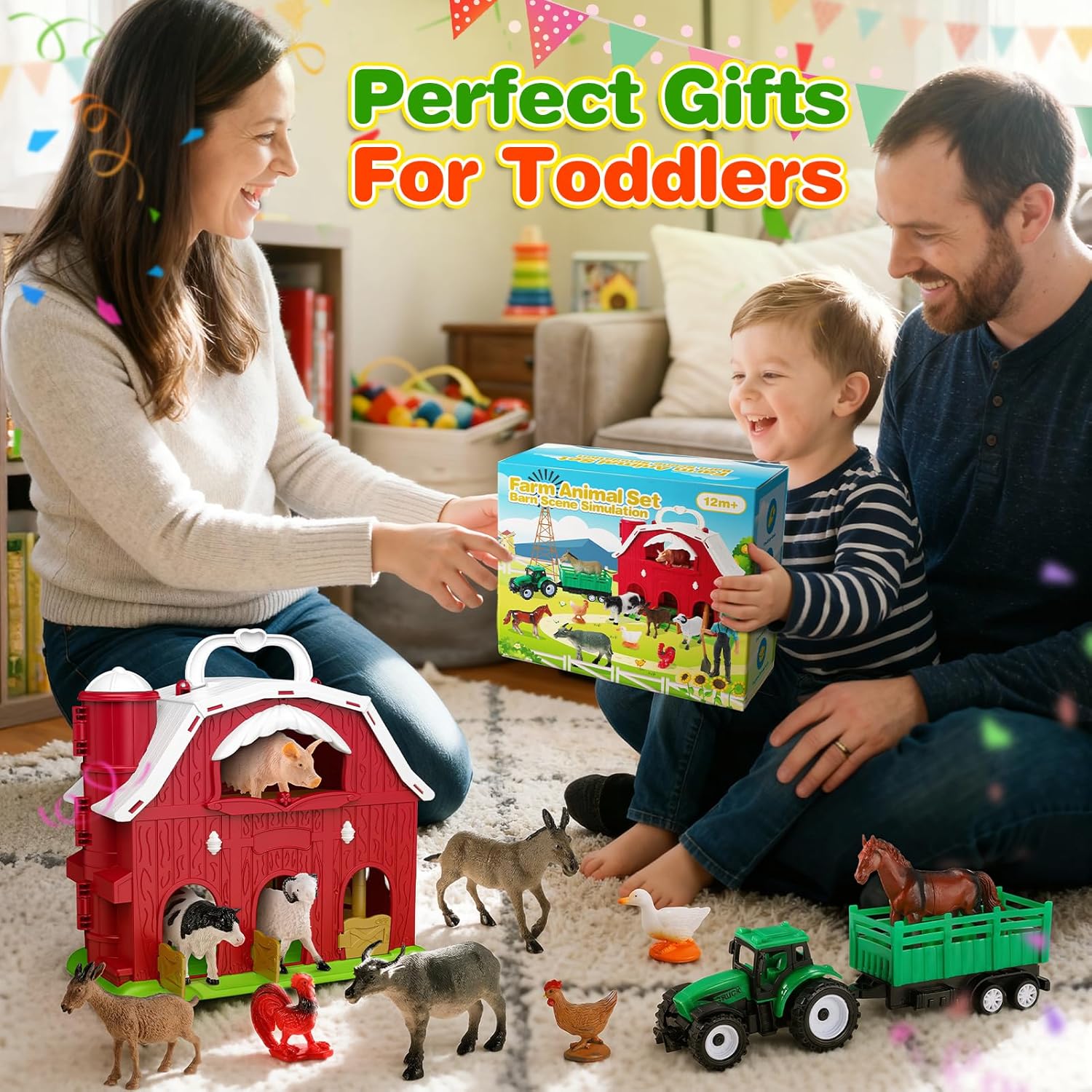 Thumbnail 6 de HappyKidsClub Farm Animal Toys – Montessori Barn Playset for 1–4 Year Olds