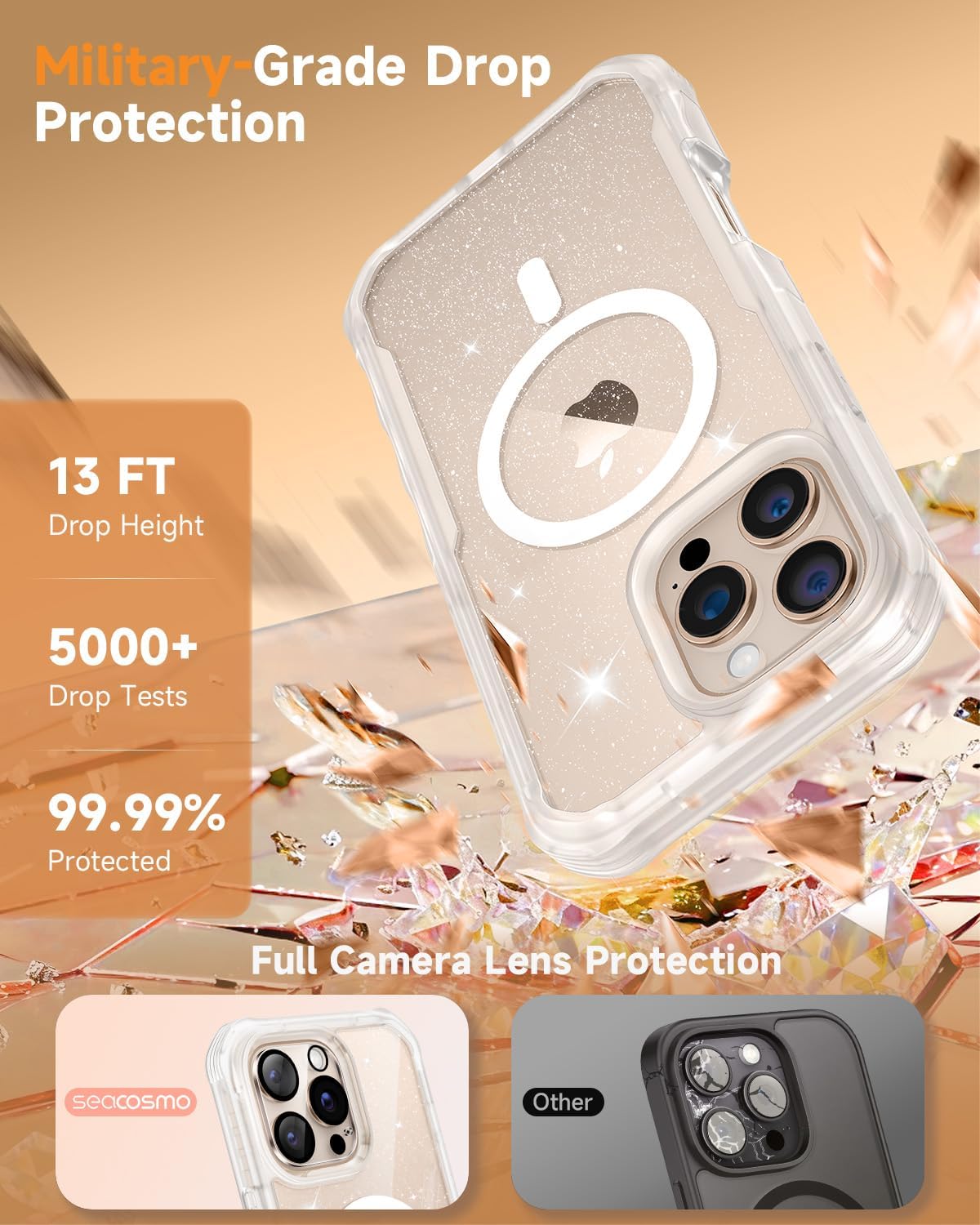 Thumbnail 4 de seacosmo Magnetic iPhone 16 Pro Max Case with Bling Sparkle Privacy Cover and 9H Glass Screen Protector
