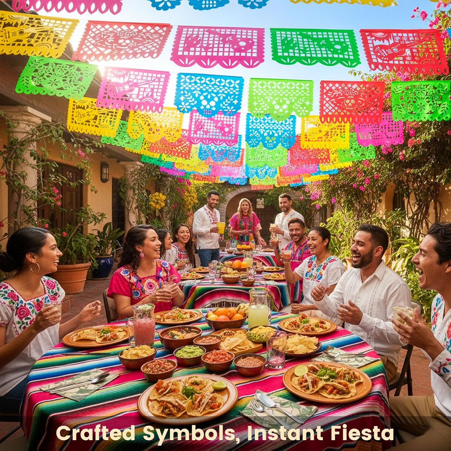 Detalle 2 de FUTUREPLUSX FuturePlusX Mexican Papel Picado Banner, 18 ft Plastic Garland
