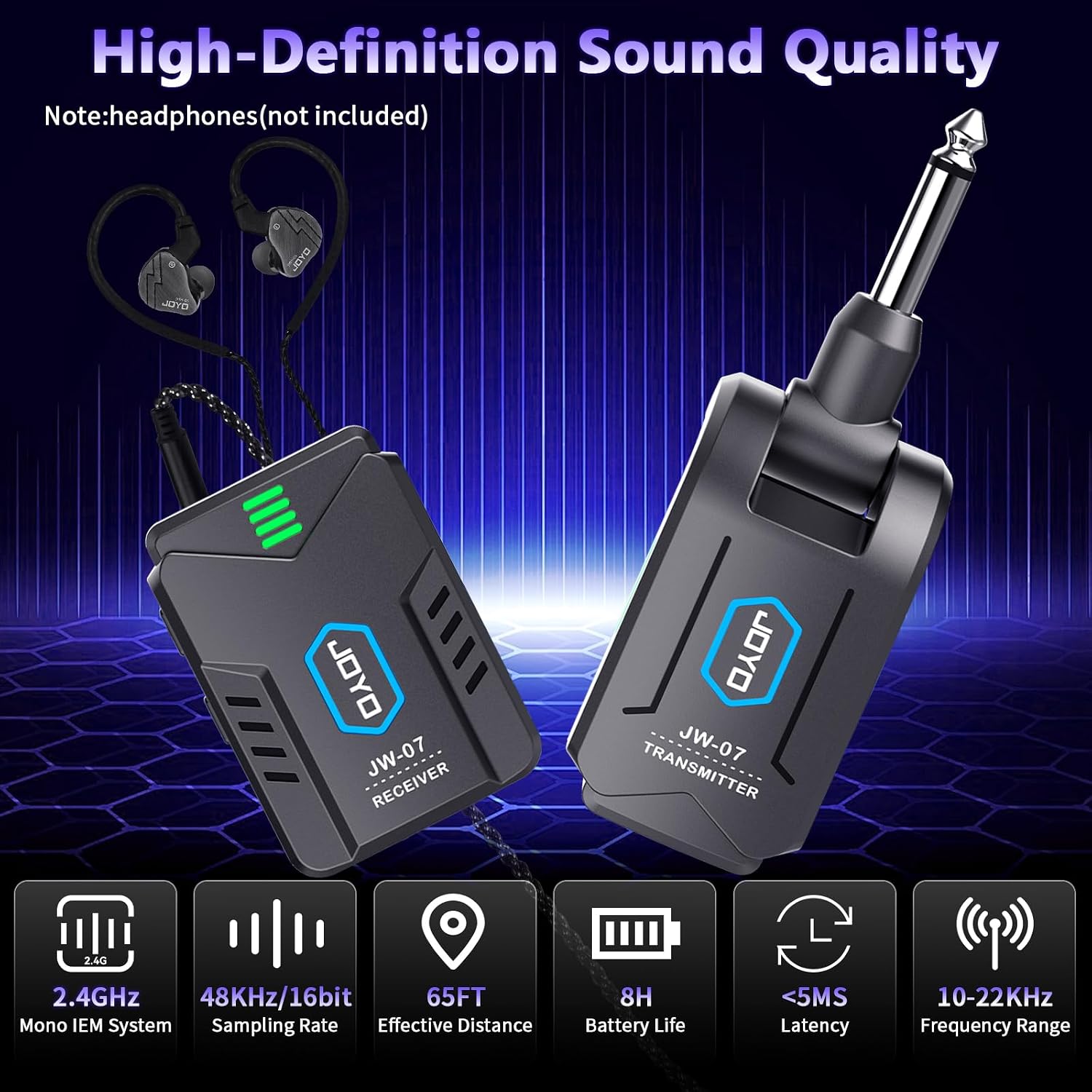 Detalle 2 de JOYO JW-07 Wireless In-Ear Monitor System, 2.4 GHz Mono, Rechargeable