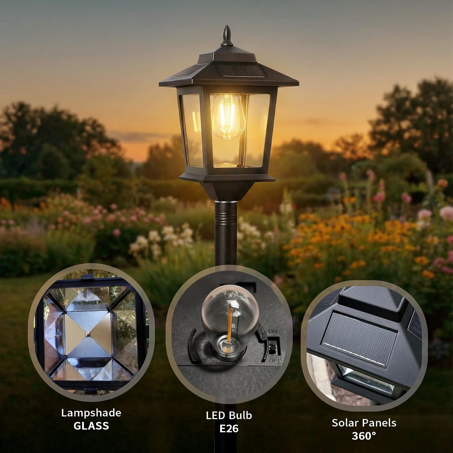 Detalle de PASAMIC 05I-01 Solar Post Lights, 2-Pack, 63-Inch, Warm White, Dusk-to-Dawn