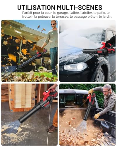 Thumbnail 7 de XIAZIR Souffleur de Feuilles sans Fil 21V 28 000 TR/min – 2×4,0Ah, LCD, 3 vitesses, léger et polyvalent