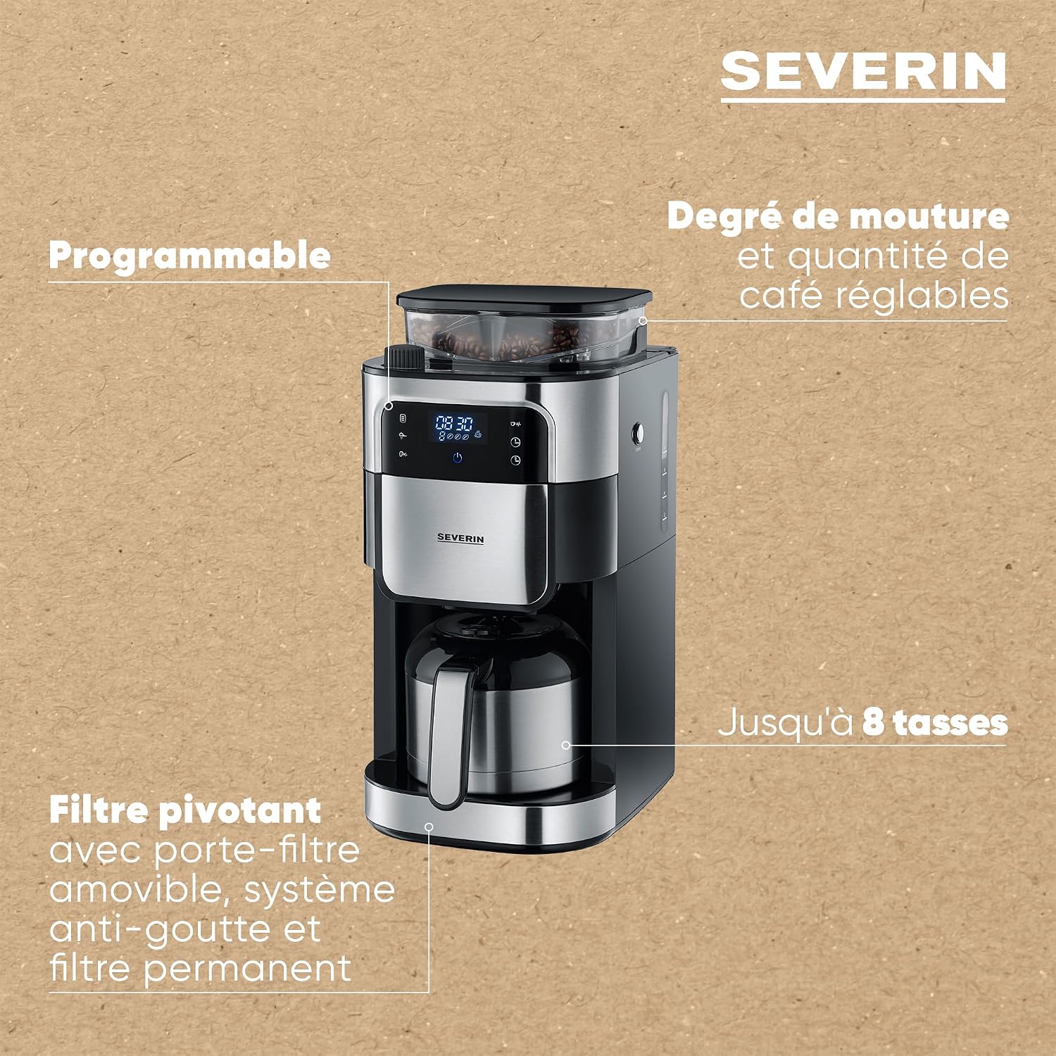 Detalle 2 de SEVERIN KA 4814 cafetière broyeur 1000 W