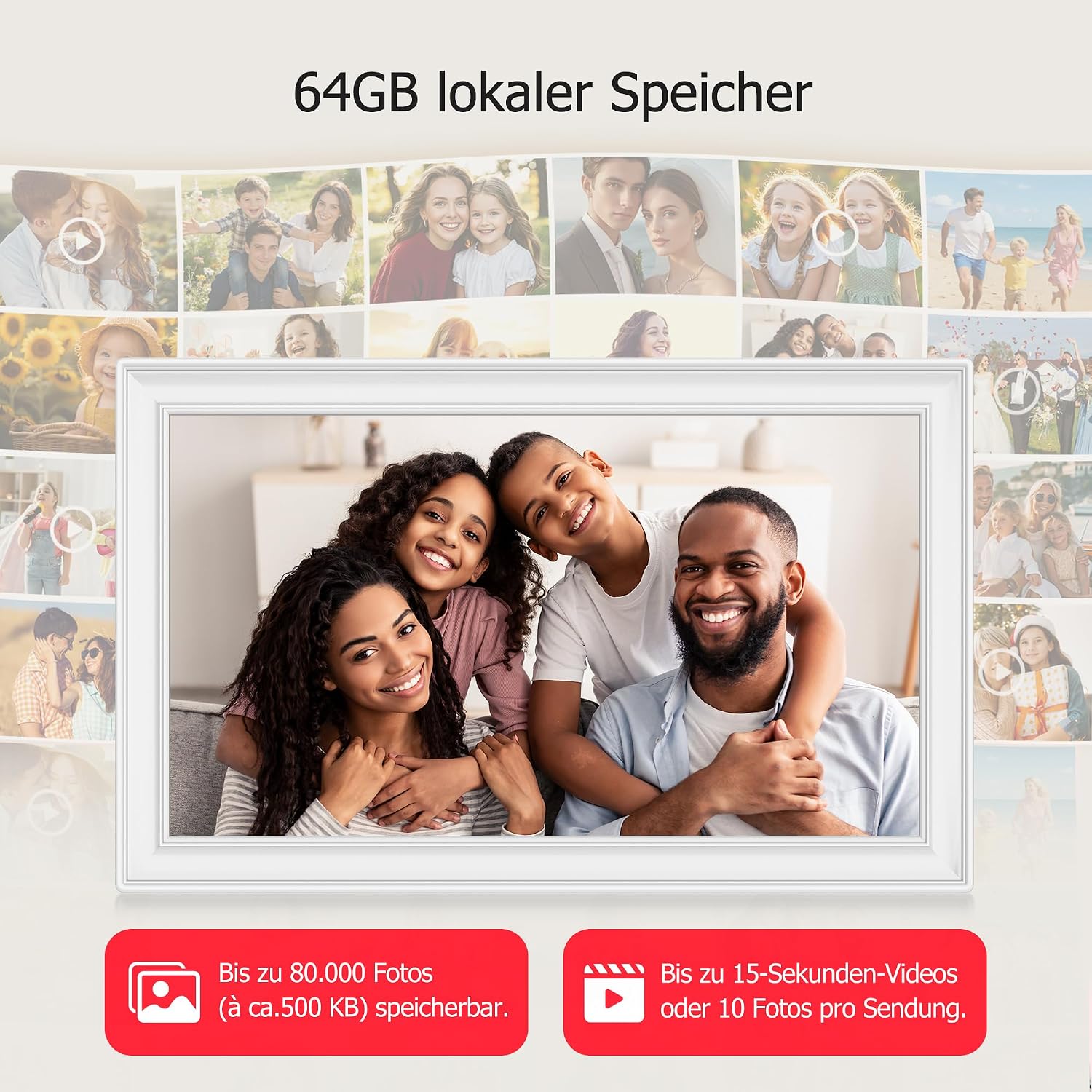 Detalle de 64GB FRAMEO 15,6 Zoll Digitaler Bilderrahmen von Yalilia – FHD IPS Touchscreen, Auto Rotation