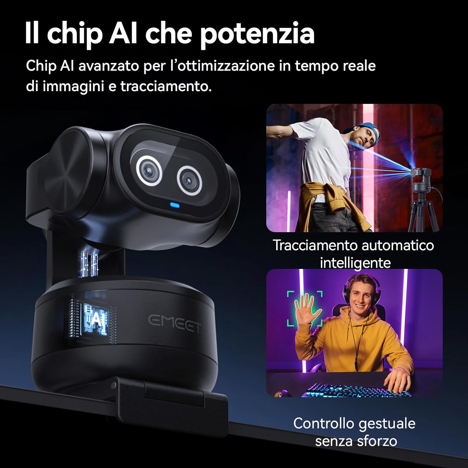 Thumbnail 2 de EMEET PIXY: Telecamera PTZ 4K a Doppia telecamera con IA per streaming e conferenze