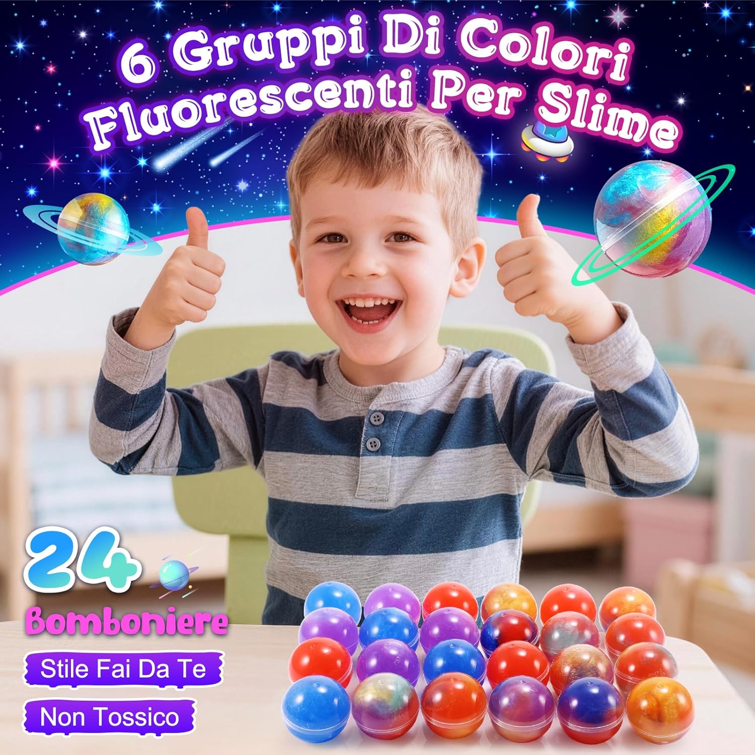 Detalle de Hapikids Slime per Bambini Fluffy Galaxy: kit con 24 bolas e mini-lanterne, per 6-12 anni