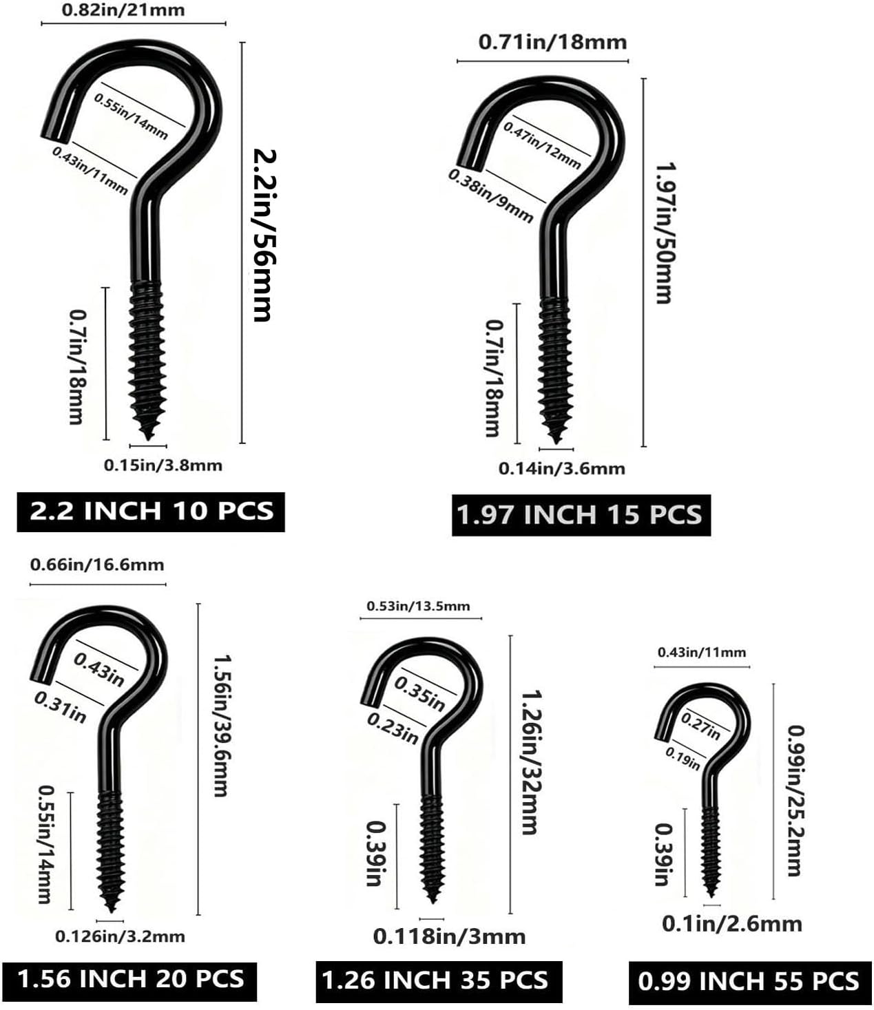 Detalle de ANDILIKE Screw Hooks, 5 Sizes
