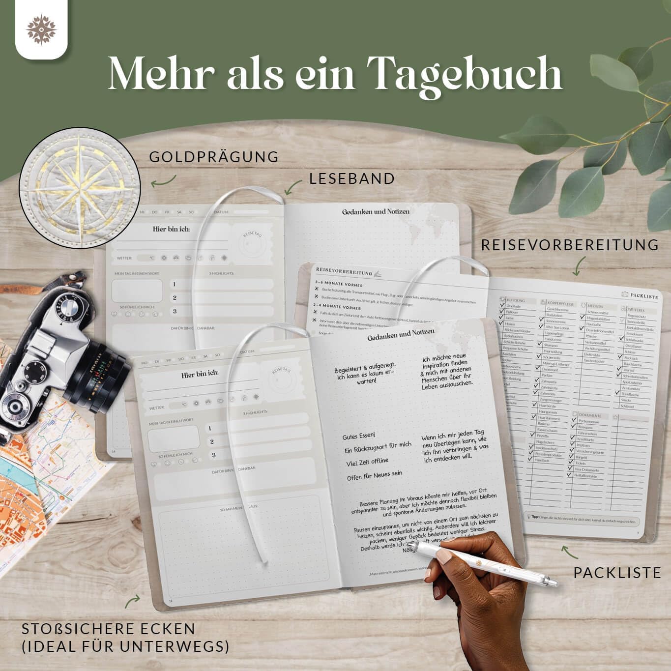 Thumbnail 4 de LEBENSKOMPASS® Reisetagebuch Journey (A5) zum Ausfüllen – Platz für 50 Erinnerungen