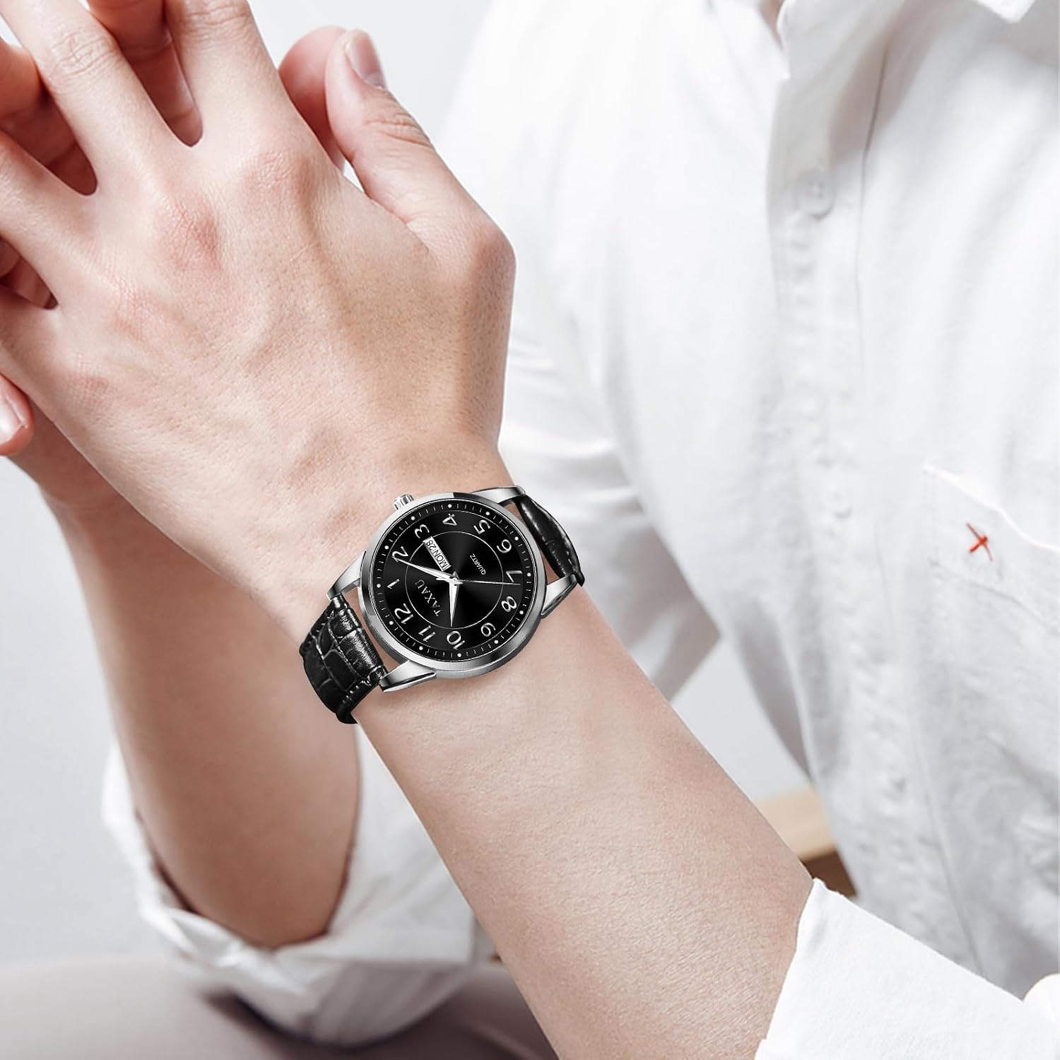 Thumbnail 6 de Taxau Herren-Armbanduhr mit Quarz, wasserdicht (30 m) und großem Zifferblatt – mit Tag/Datum