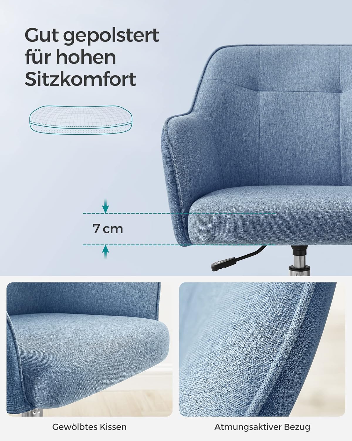 Thumbnail 5 de SONGMICS Homeoffice Stuhl OBG019Q01 – höhenverstellbarer Drehstuhl, blau, 110 kg Belastbarkeit