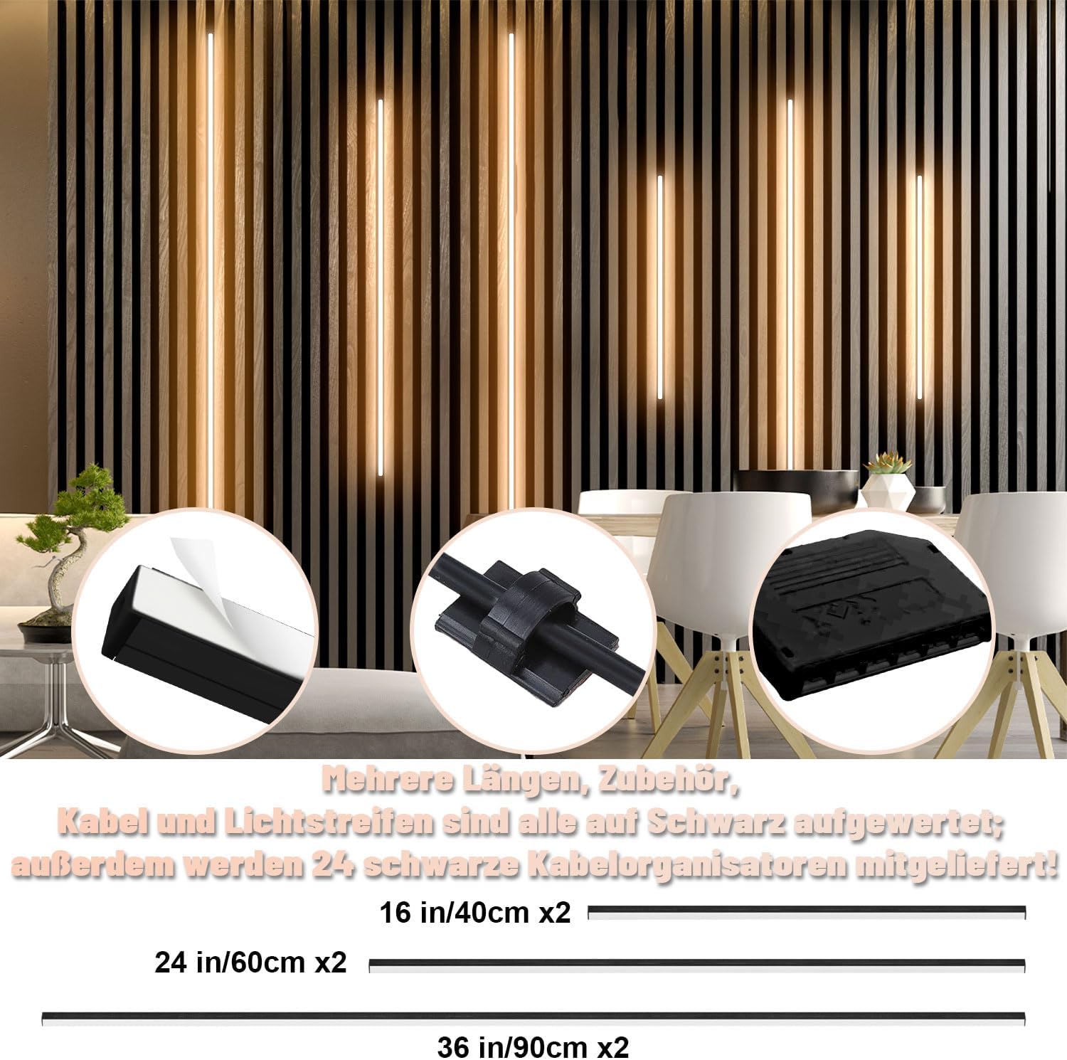 Detalle 2 de Lichaser Schwarz LED für Akustikpaneele – 6er-Set Warmweiß, Alexa-kompatibel (selbstklebend)