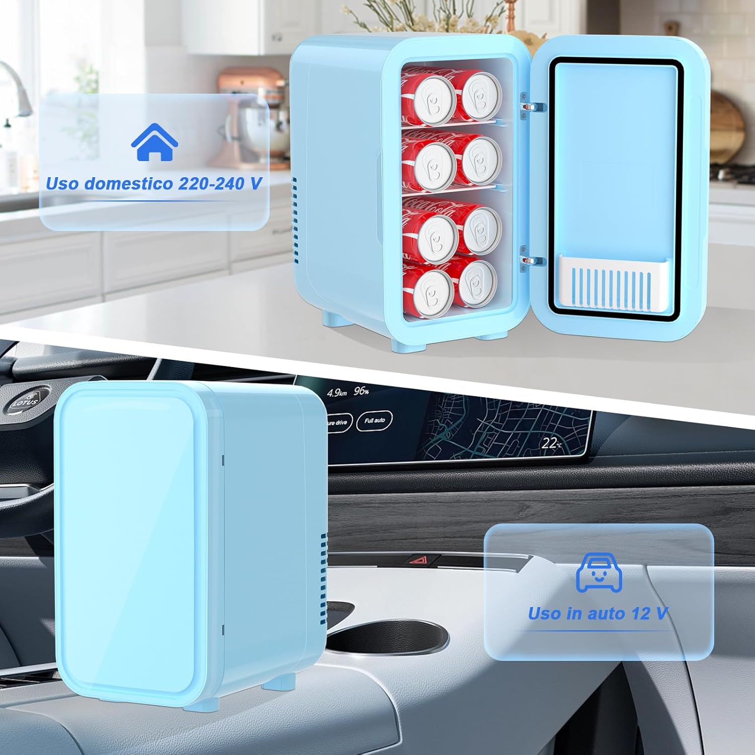 Thumbnail 4 de YASHE Mini frigo da 6 litri/8 lattine 220-240 V AC/DC – frigorifero termoelettrico portatile, blu