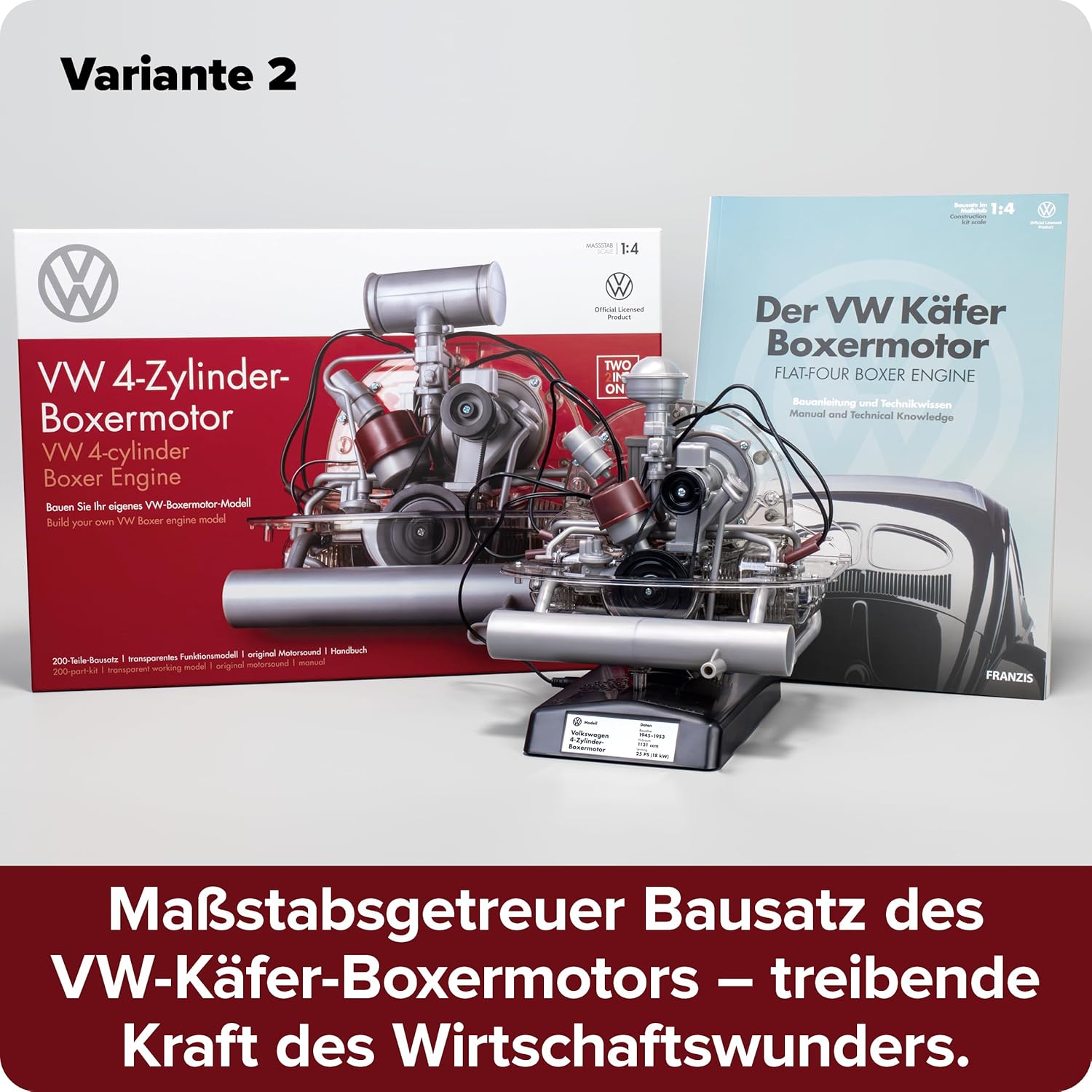 Detalle de FRANZIS 67308 Volkswagen VW 4-Zylinder Boxermotor 1:4 – Transparentes Funktionsmodell mit Soundmodul