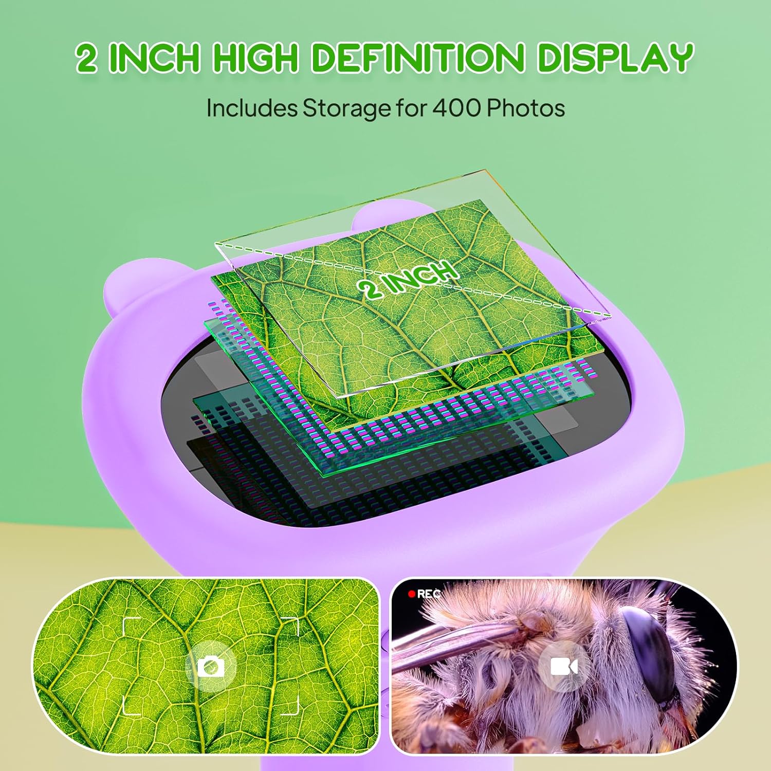 Thumbnail 2 de Ashfly Kindermikroskop 1000X mit 2-Zoll Bildschirm – Taschenmikroskop Purple