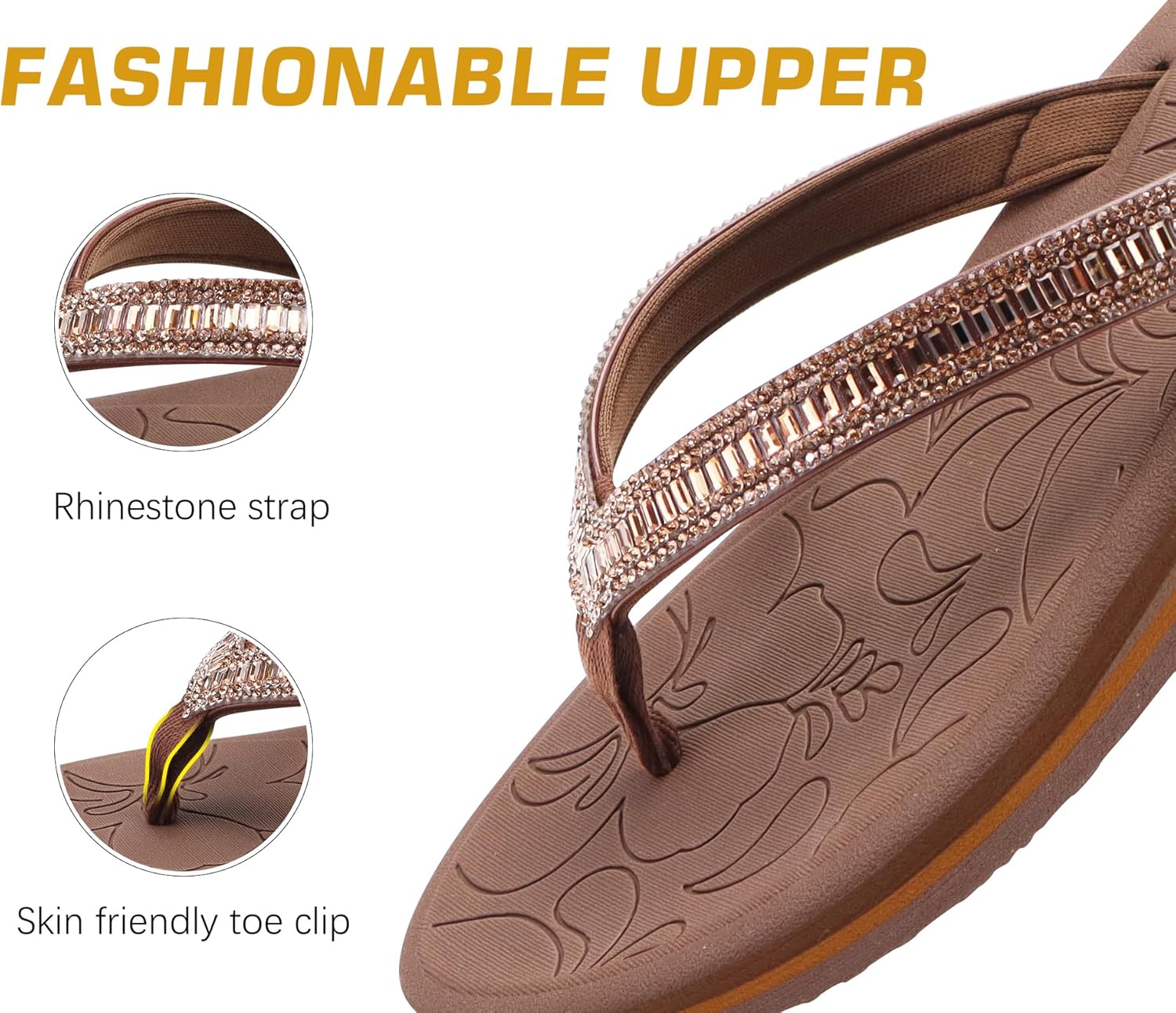 Thumbnail 3 de ONCAI Women's Rhinestone Flip Flops: Yoga Mat Comfort for Summer Walks