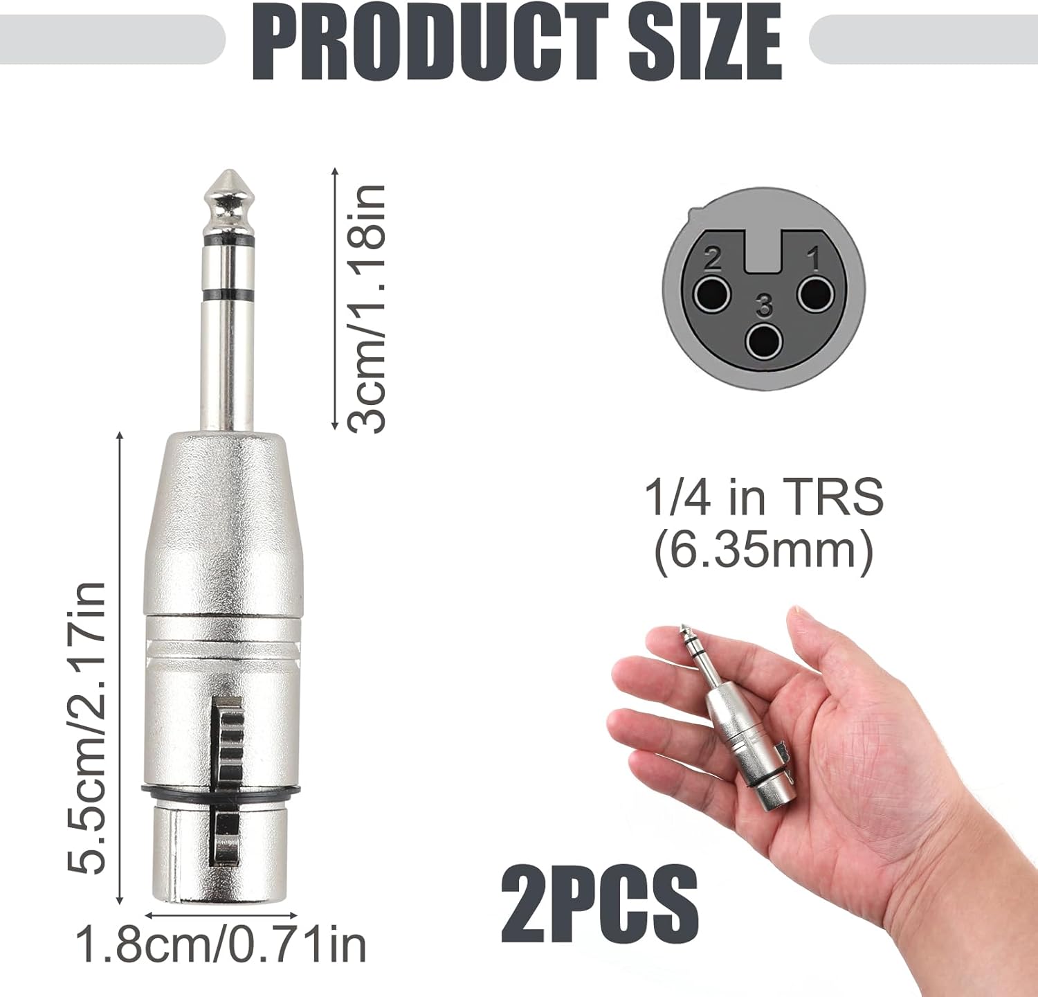 Thumbnail 1 de talNite XLR to 1/4 inch TRS Adapter (Balanced), 2-pack — XLR Female to TRS Jack