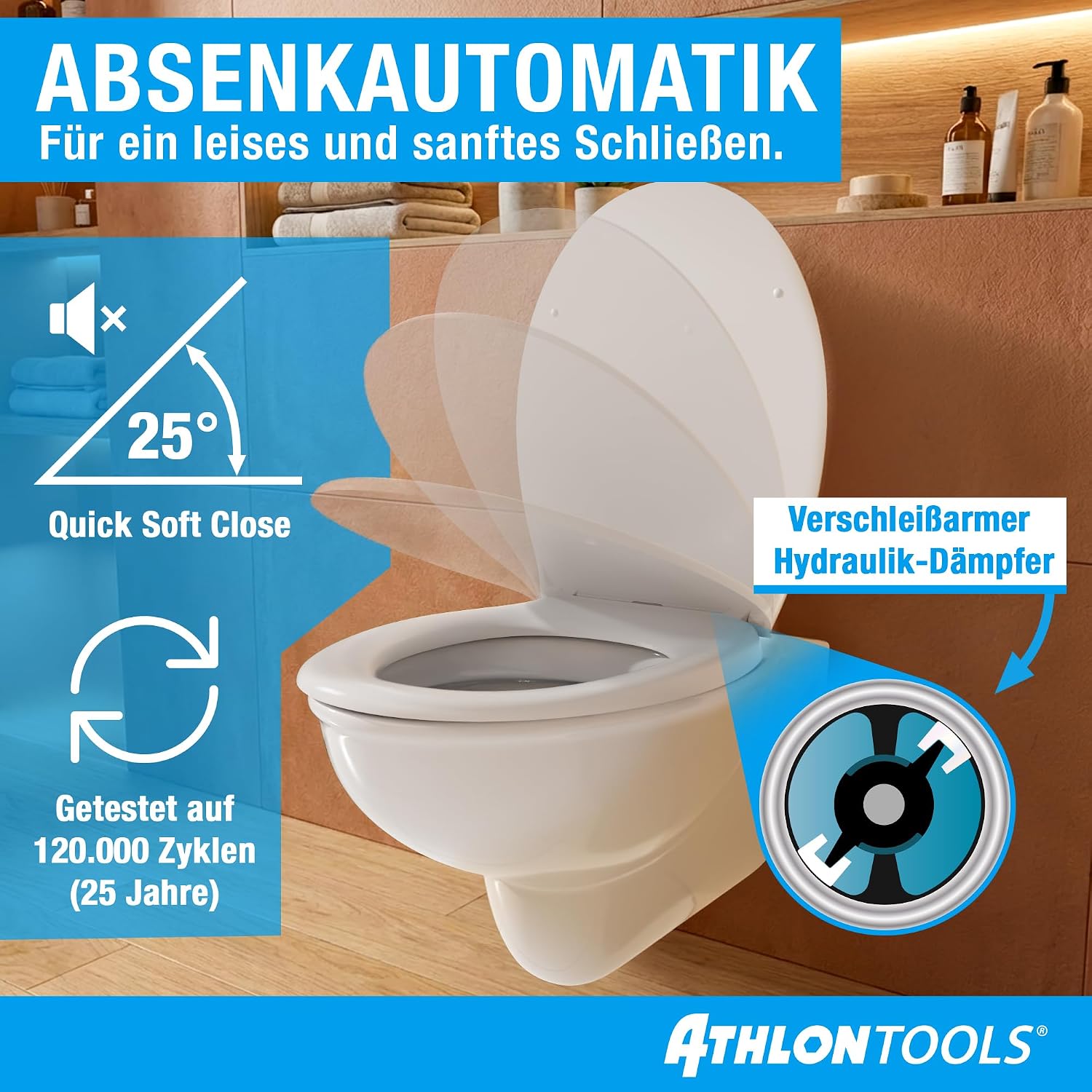 Thumbnail 6 de ATHLON TOOLS Toilettendeckel mit Absenkautomatik O-Form – Soft-Close, Quick-Release und antibakterieller, kratzfester Klodeckel