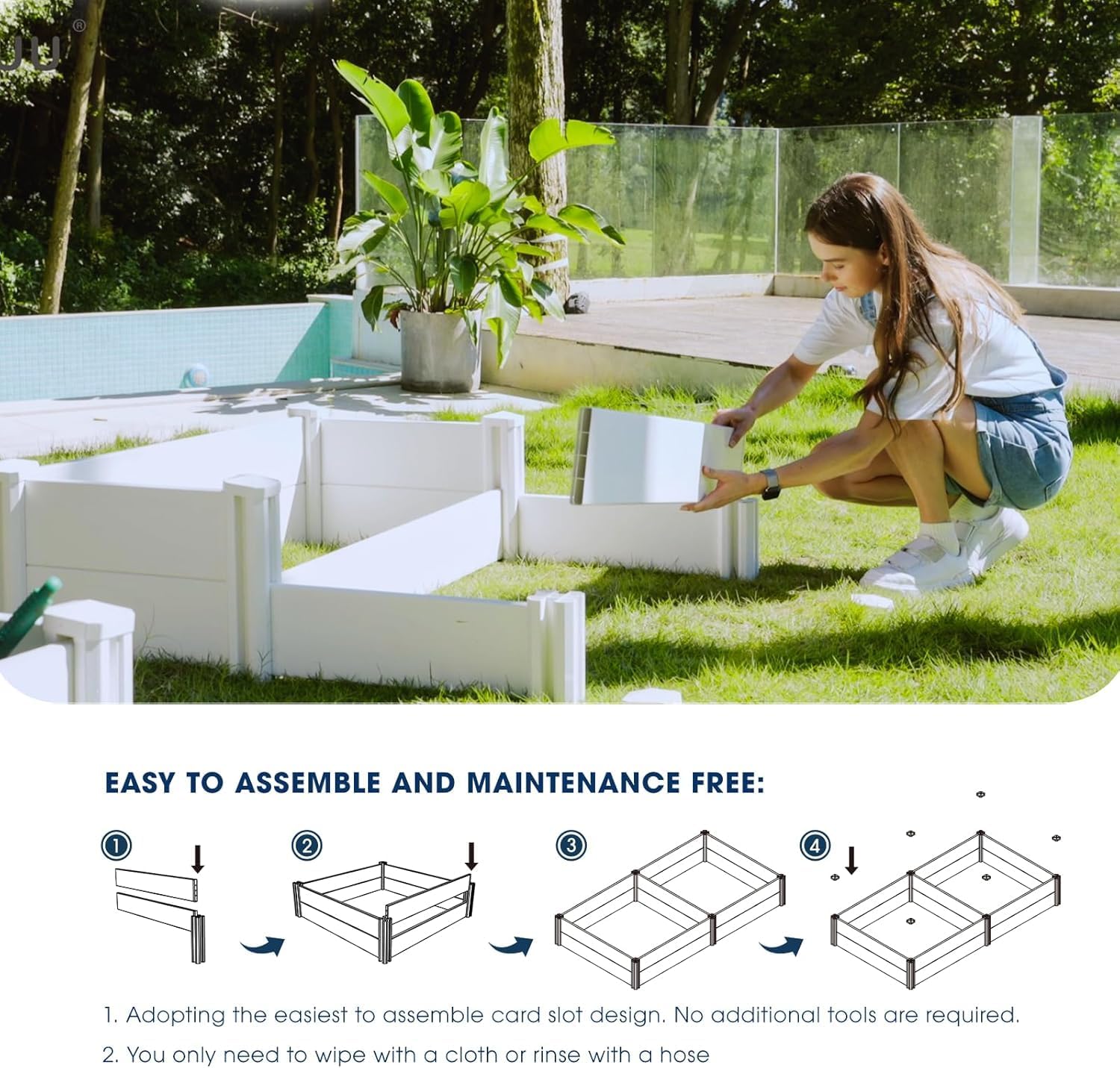 Detalle 1 de PASAMIC 8x4x1ft Vinyl Raised Garden Bed with Open Bottom, White