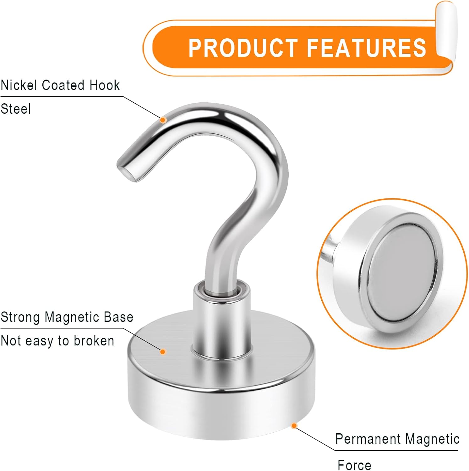 Detalle de MIKEDE 15-Piece Magnetic Hooks, Silver Alloy Steel, Rust-Resistant