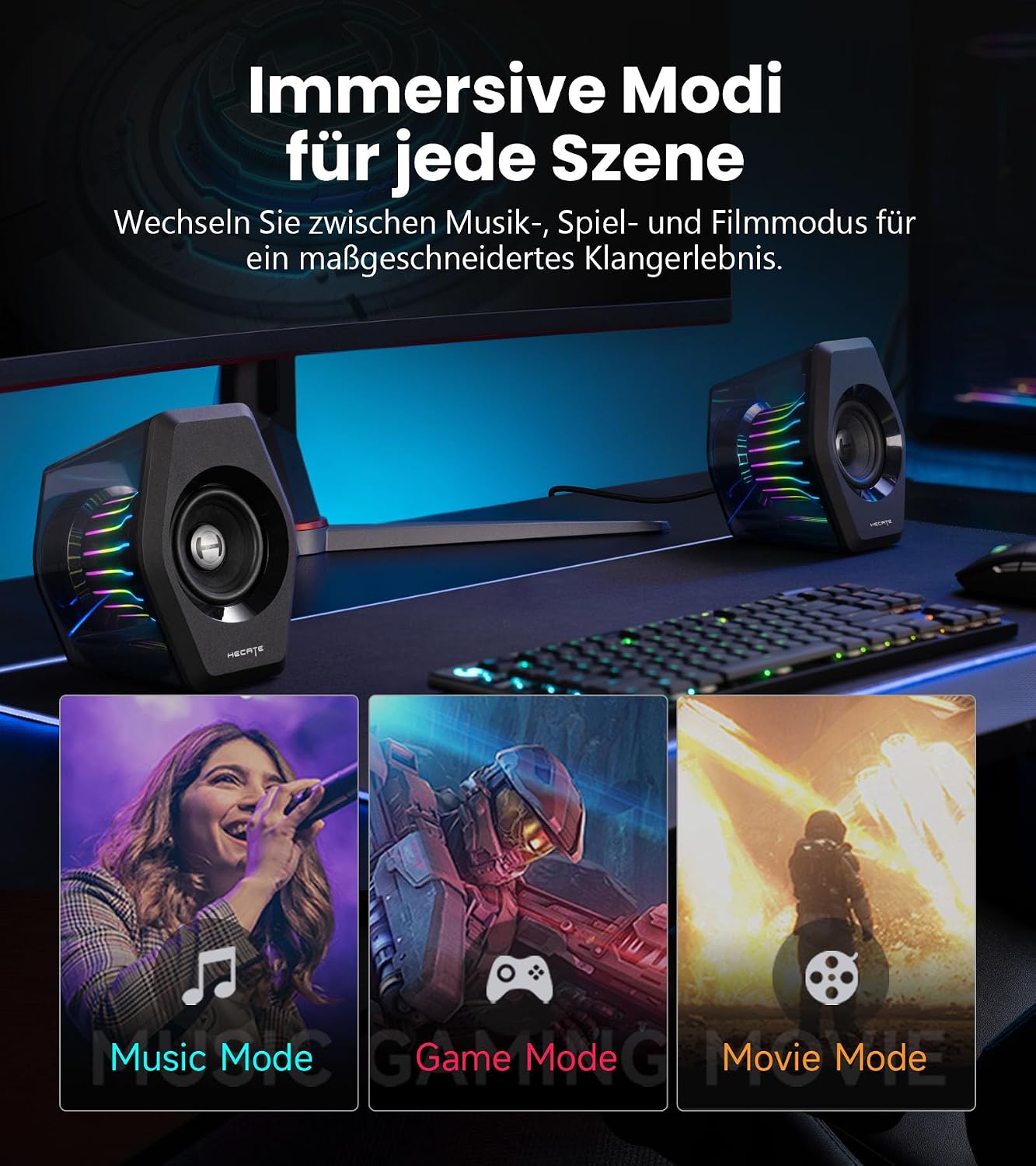 Detalle de Edifier G2000 Pro 2.0 RGB Gaming-Lautsprecher mit Virtual 7.1, Bluetooth 5.4, USB‑C/AUX und TempoFlow-Licht