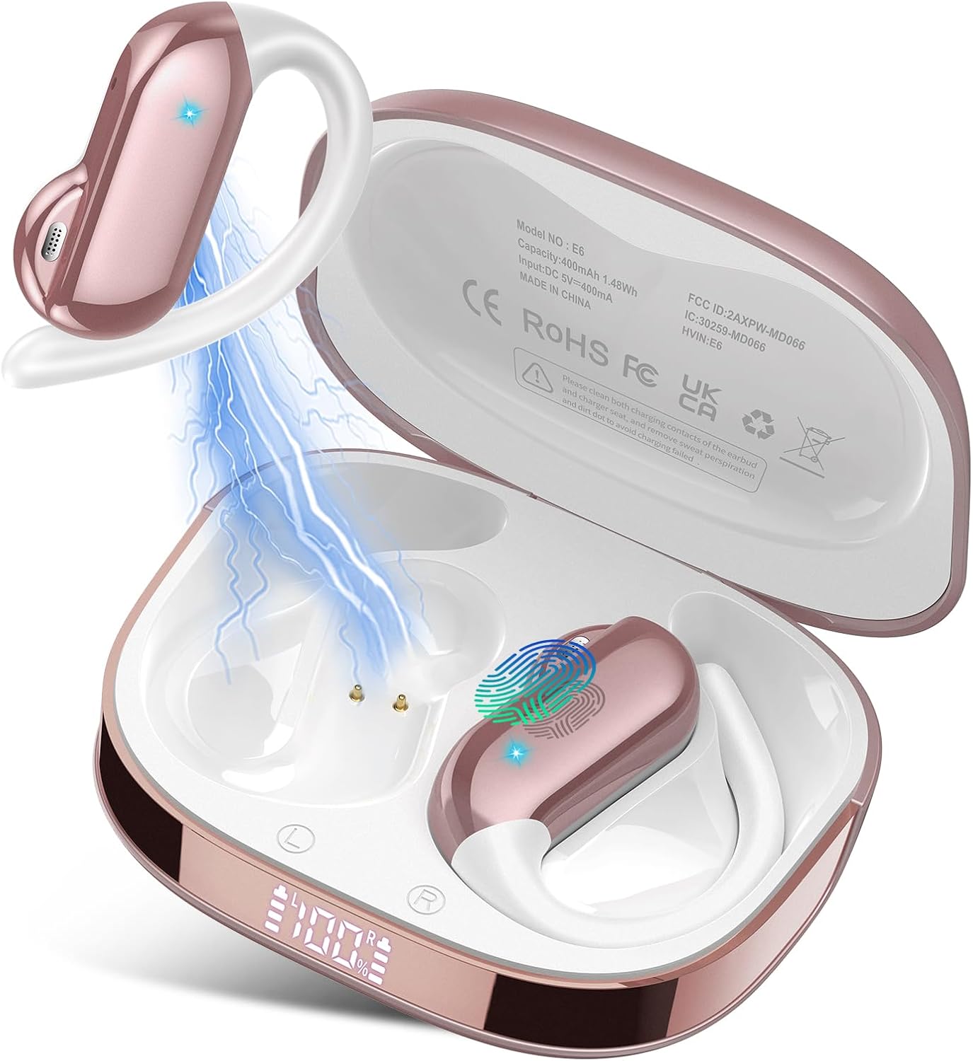 Detalle de AI Écouteur Traducteur Instantané 3 en 1 – Bluetooth 5.4, 165 langues, LED, 42h, Open Ear Rose