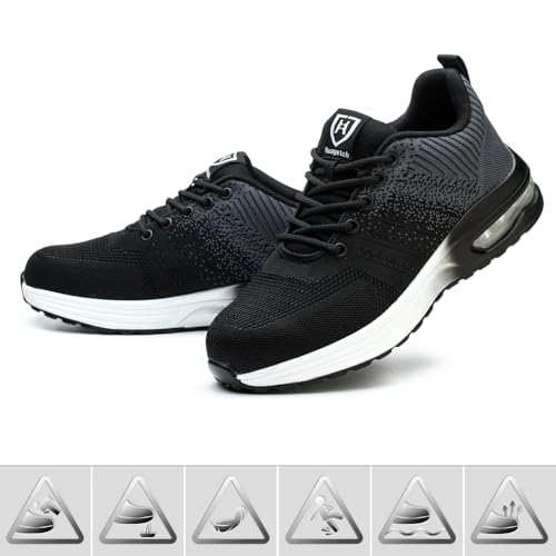 Detalle de Chaussures de sécurité Bawalon pour hommes et femmes – basket légère et respirante avec embout en acier (EU 36-46) gris