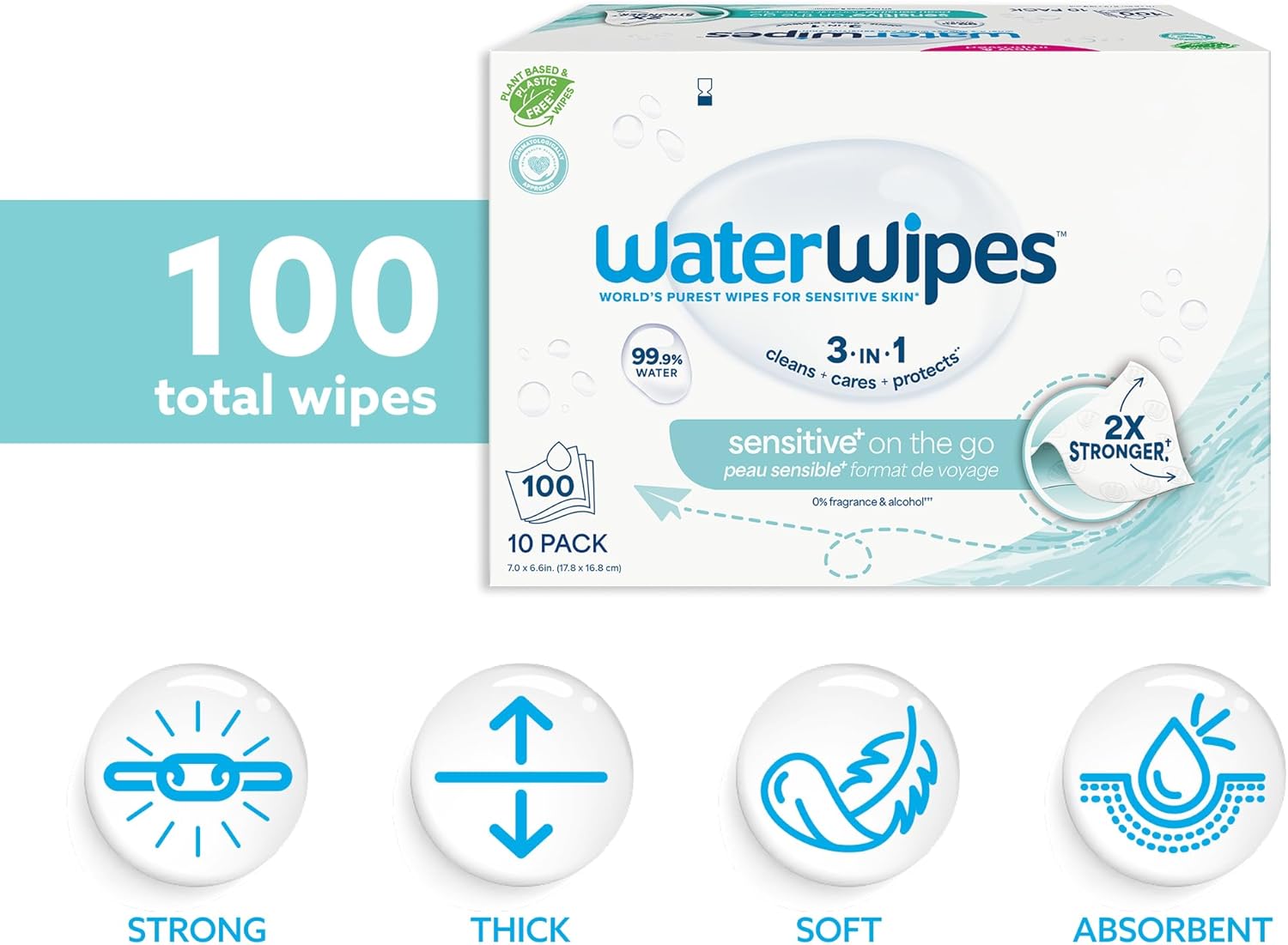 Detalle 2 de WaterWipes Sensitive+ On The Go 100 wipes