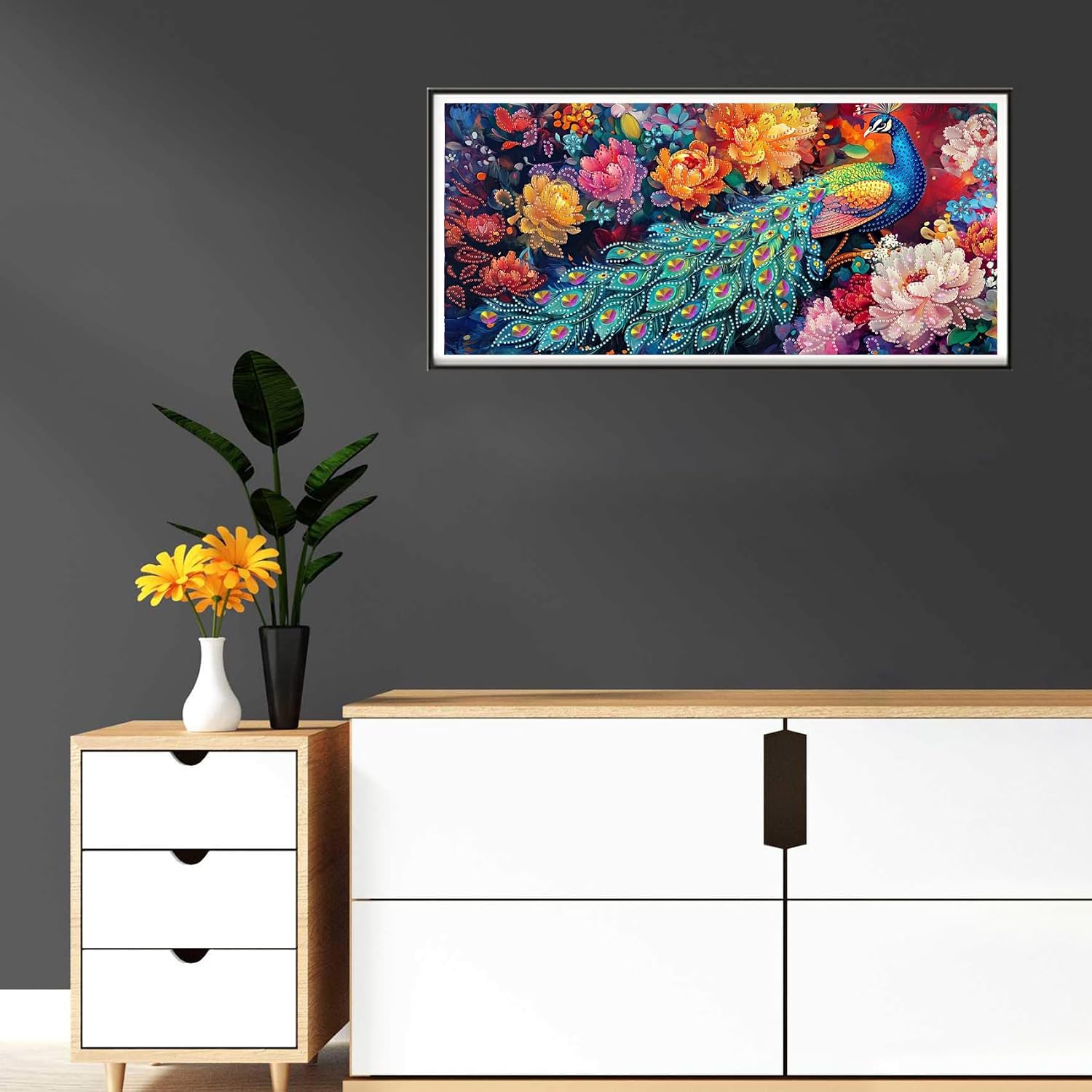 Detalle de Reofrey DIY Special Shape Large Diamond Art Kit – Peacock 30x60cm
