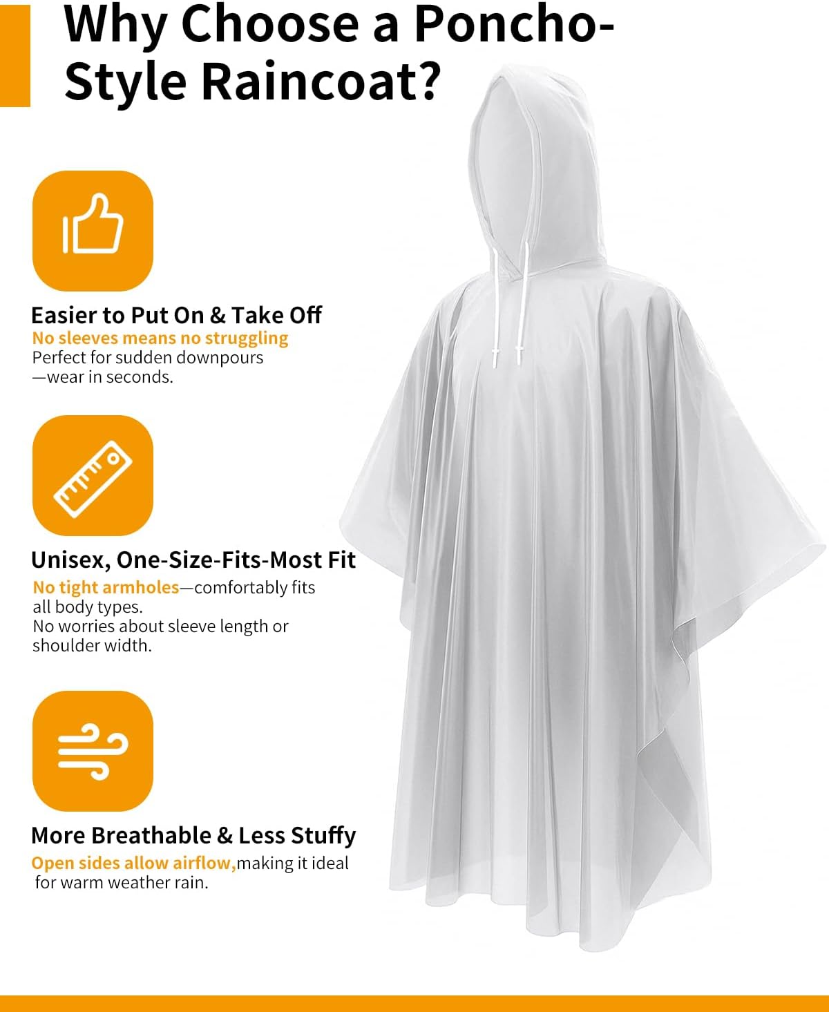 Detalle 2 de Hitituto Rain Ponchos for Adults - Extra Long Hooded Emergency Poncho (6/12/24 Pack)