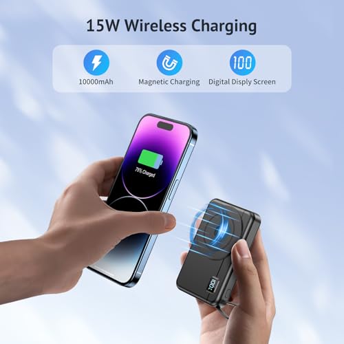 Detalle de Moscsaz Batterie Externe Sans Fil Magnétique 10000mAh pour iPhone et Samsung – Charge Rapide et Induction