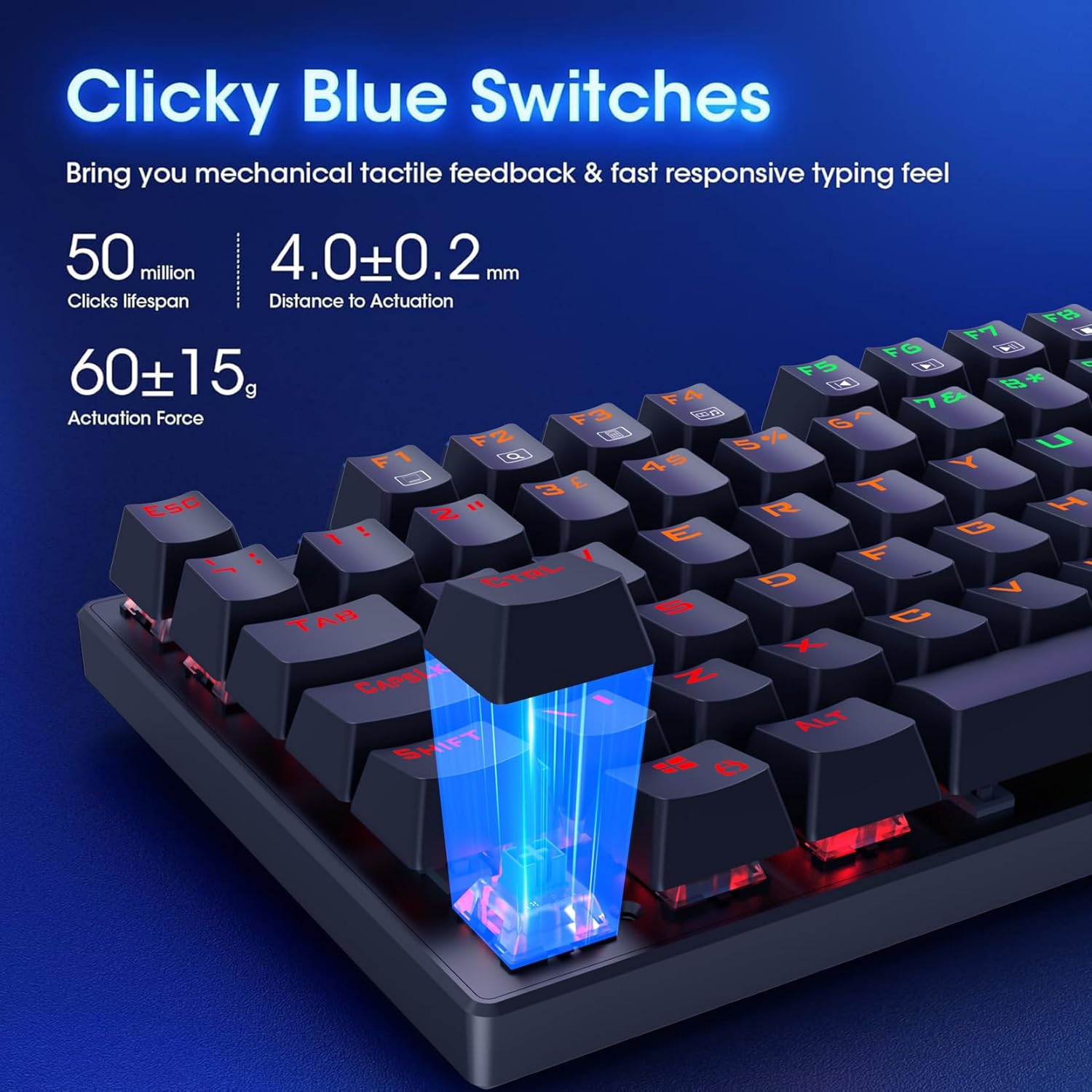 Thumbnail 4 de RisoPhy Mechanical Gaming Keyboard, 104-Key Ultra-Slim RGB Blue Switch USB Wired