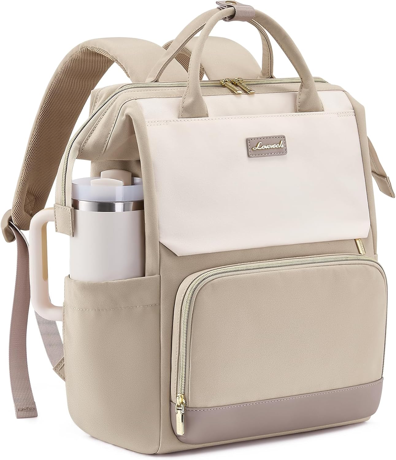 Detalle de LOVEVOOK Rucksack Damen für 15,6" Laptop – Schulrucksack mit Trinkflaschen-Fach und offenem Hauptfach