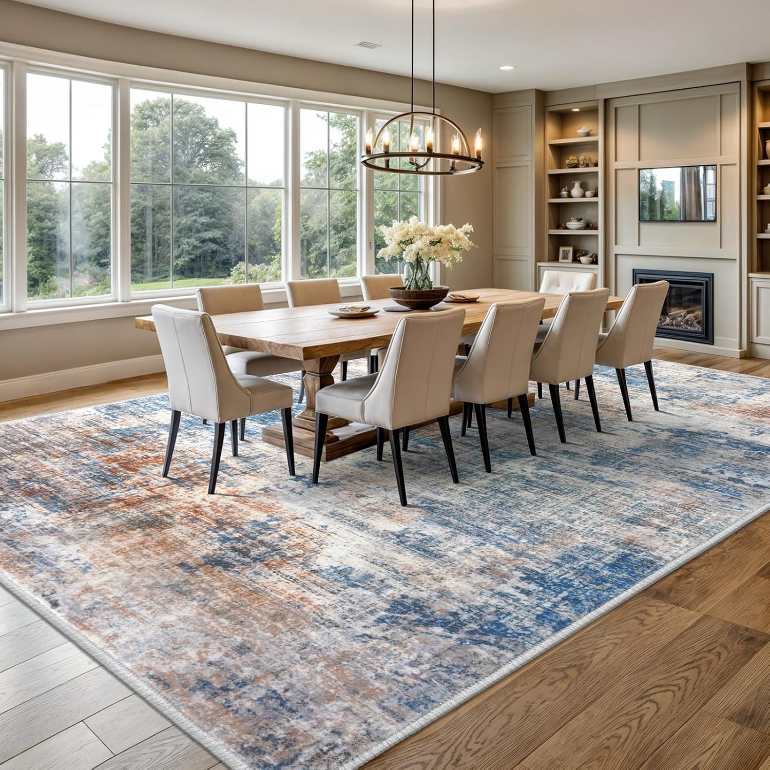 Thumbnail 2 de IOHOUZE Abstract Area Rug, 9x12 ft — Blue Rust Modern Printed Non-Slip, Washable