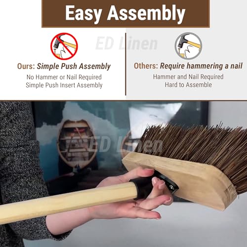 Detalle de 10” Outdoor Garden Broom with Wooden Handle by ED LINEN – Heavy-Duty Bassine Bristles