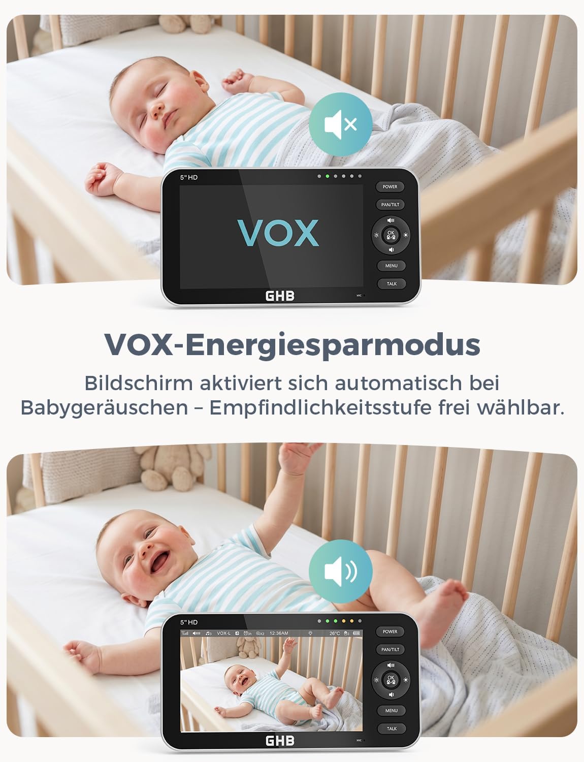 Thumbnail 4 de GHB Babyphone mit Kamera 5 Zoll – 720P HD Display, VOX Schlafmodus und 168 Stunden Akkulaufzeit